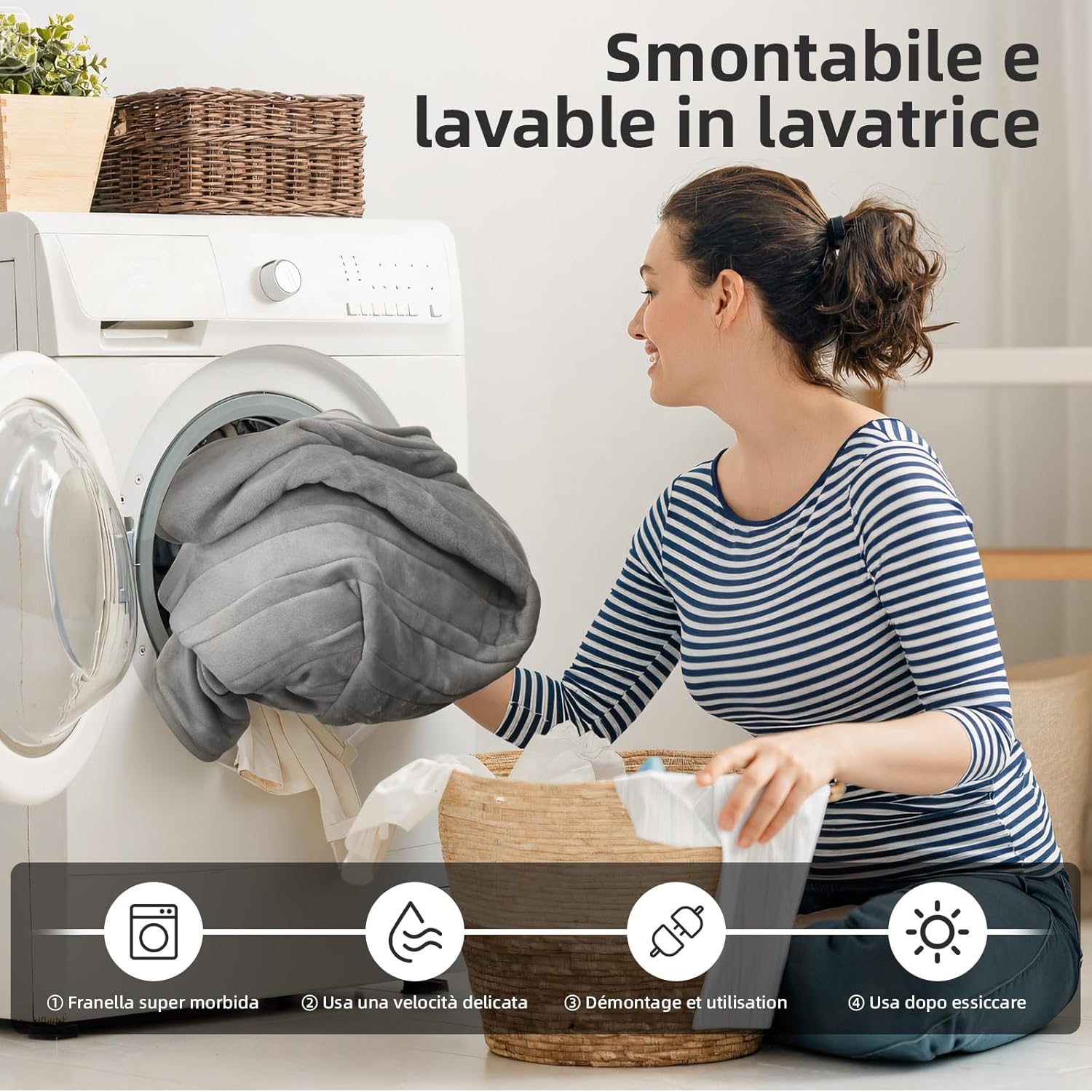 Coperta Elettrica Bifacciale Flanella 160x130cm - immagine 5