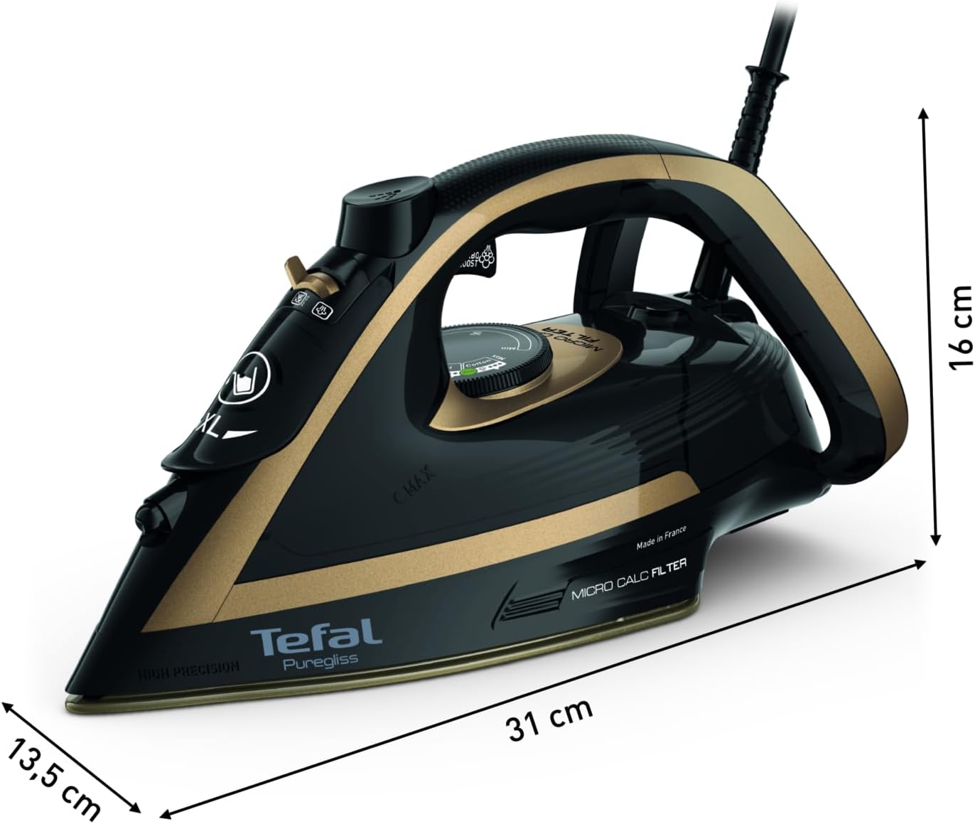 Tefal Puregliss Ferro a Vapore 3000W, Nero/Oro - immagine 2