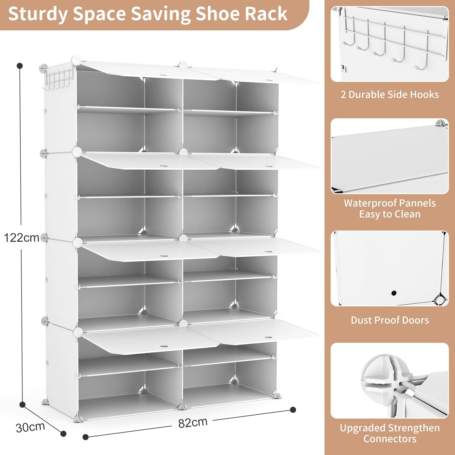Scarpiera Organizer 8 Ripiani (32 Paia), Bianca - immagine 3