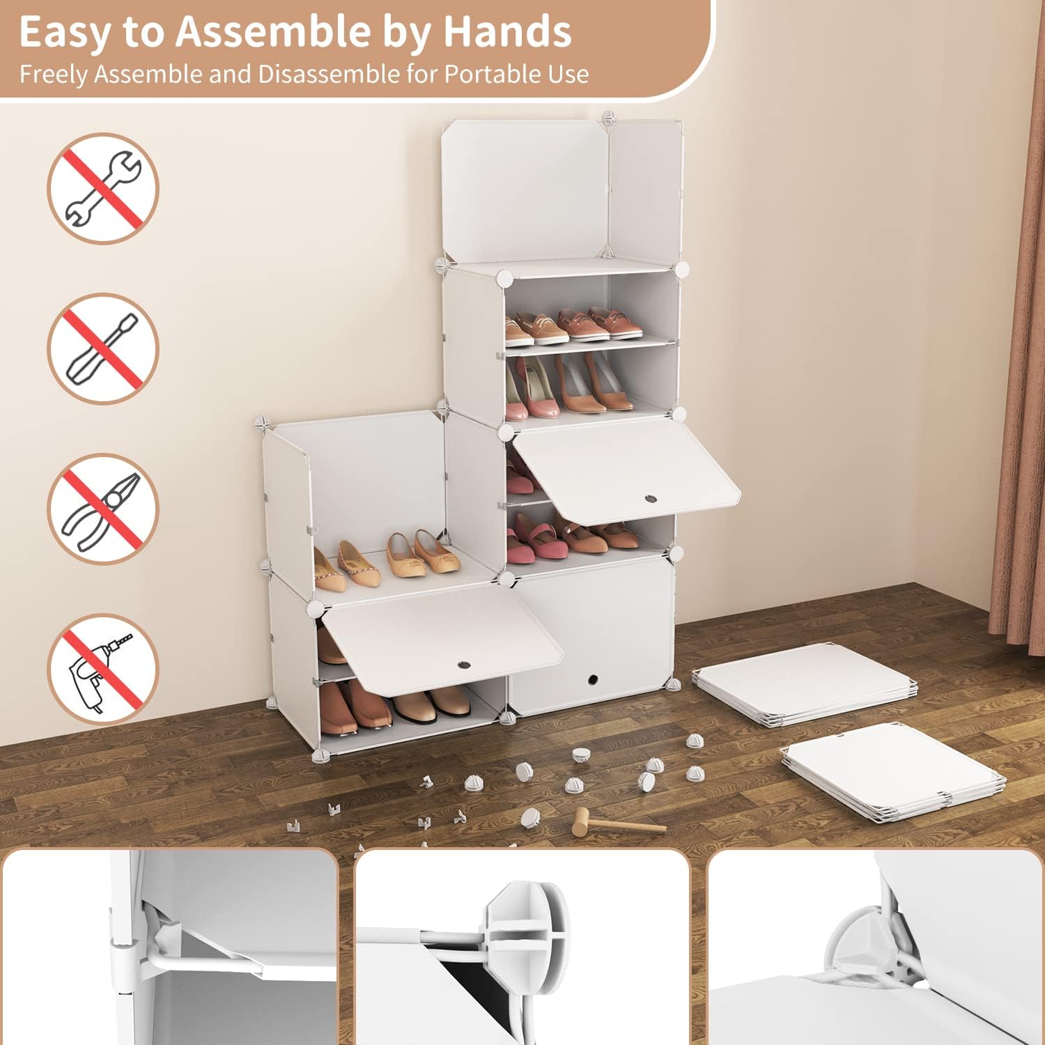 Scarpiera Organizer 8 Ripiani (32 Paia), Bianca - immagine 4