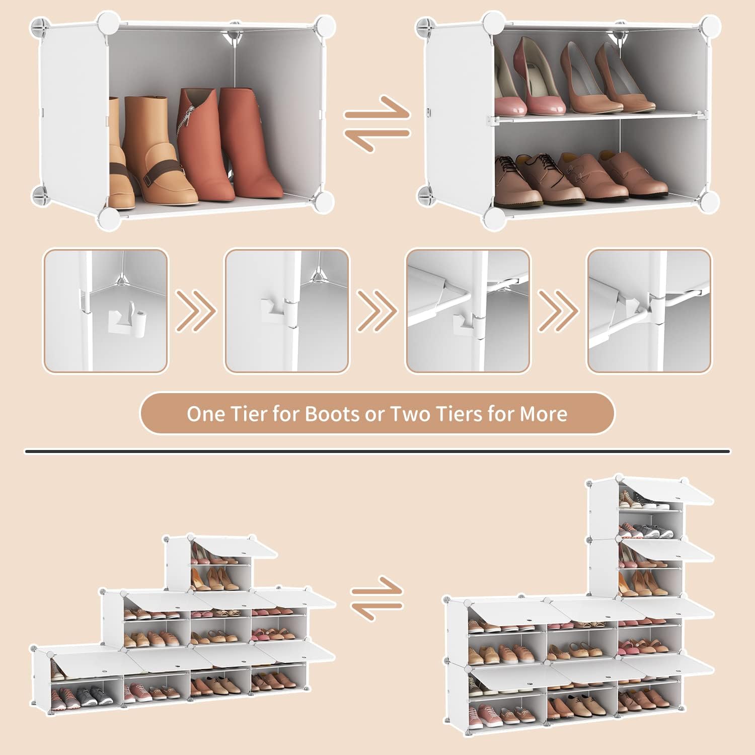 Scarpiera Organizer 8 Ripiani (32 Paia), Bianca - immagine 6