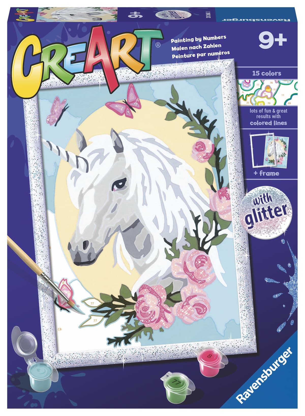 Ravensburger - Creart Serie D Ritratto Di Unicorno | Kit Pittura Bambini | Dipingere Con I Numeri Include Tutto Il Necessario | Giochi Bambini 9 Anni O Più | Creart 9 Anni