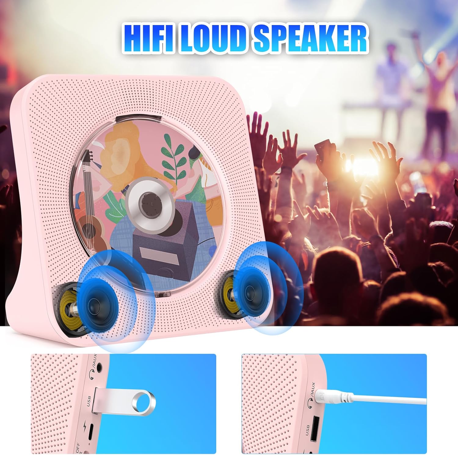 Gueray Lettore CD Portatile con Montaggio a Parete - immagine 6