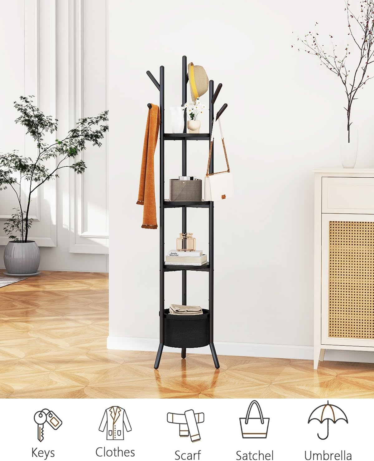 Ymyny Appendiabiti con Ripiani e Cestino, Nero - immagine 3