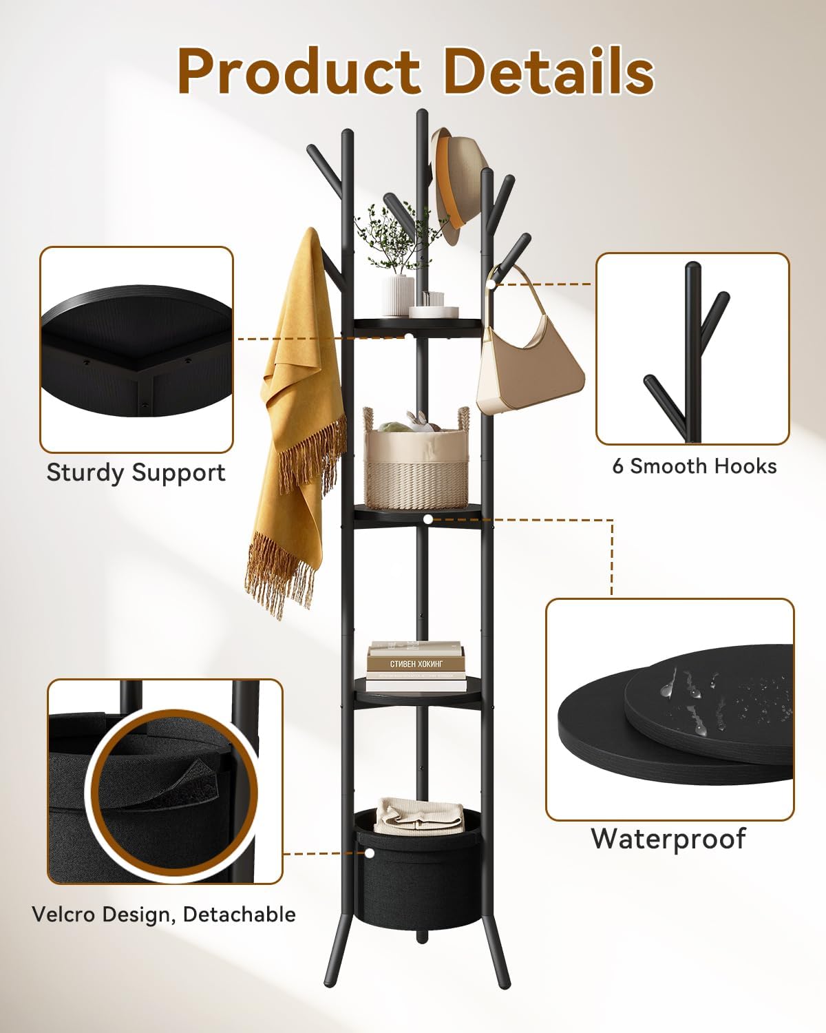 Ymyny Appendiabiti con Ripiani e Cestino, Nero - immagine 4