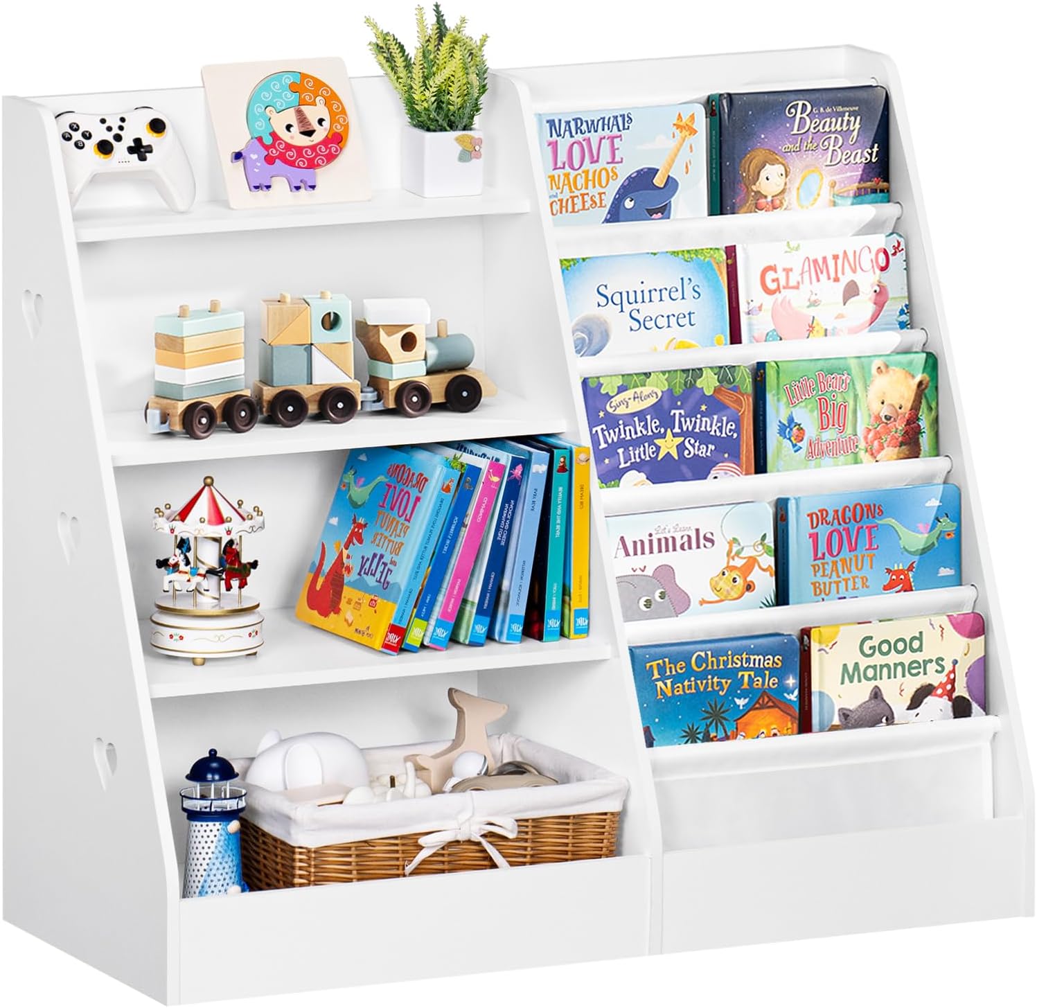 Libreria per Bambini con 5 Display e 4 Ripiani, Bianco - immagine 1