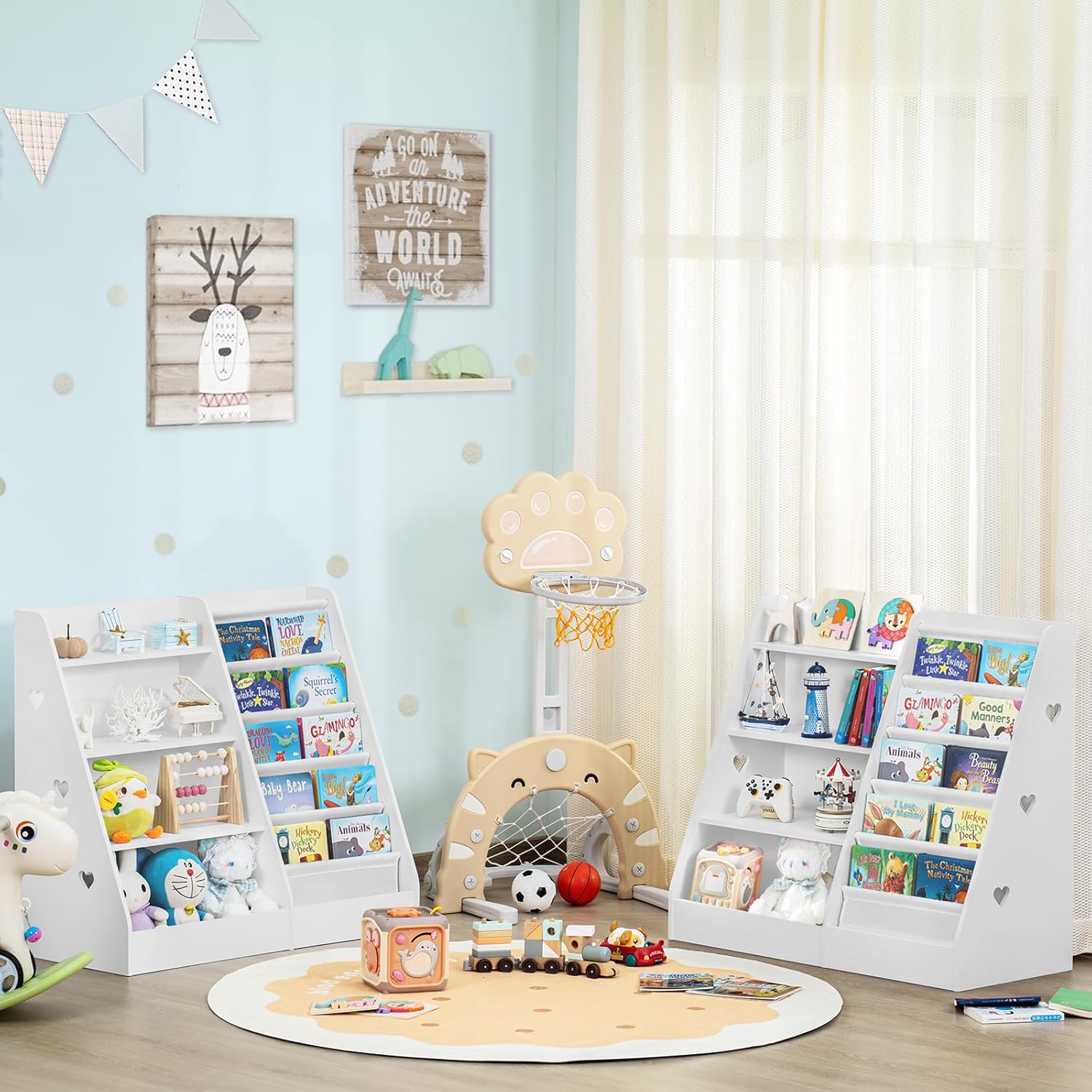 Libreria per Bambini con 5 Display e 4 Ripiani, Bianco - immagine 4
