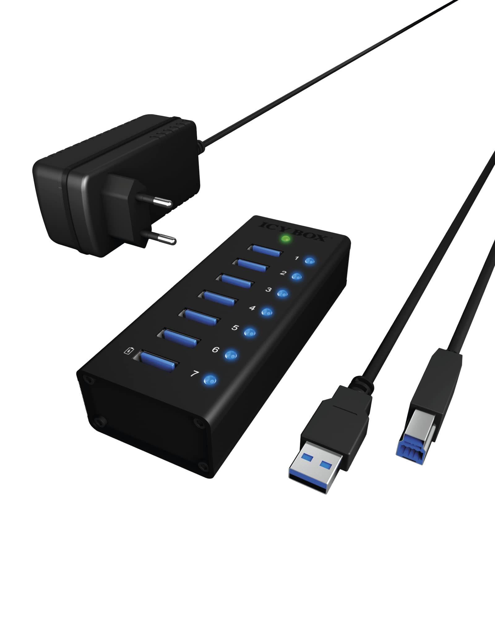 Icy Box Hub USB 3.0 a 7 Porte con Alimentatore