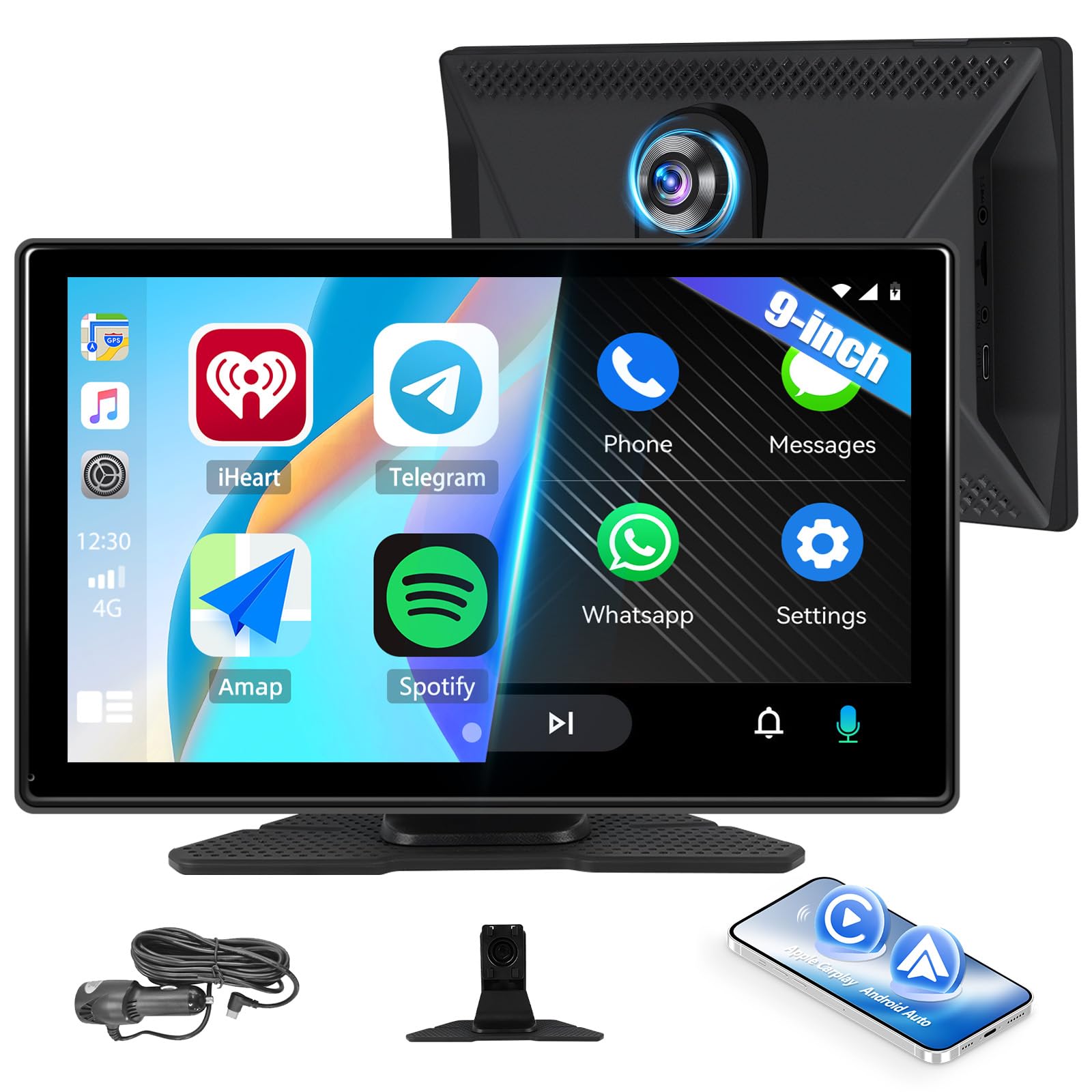 Sixwin Autoradio Portatile 9" Wireless CarPlay Android Auto