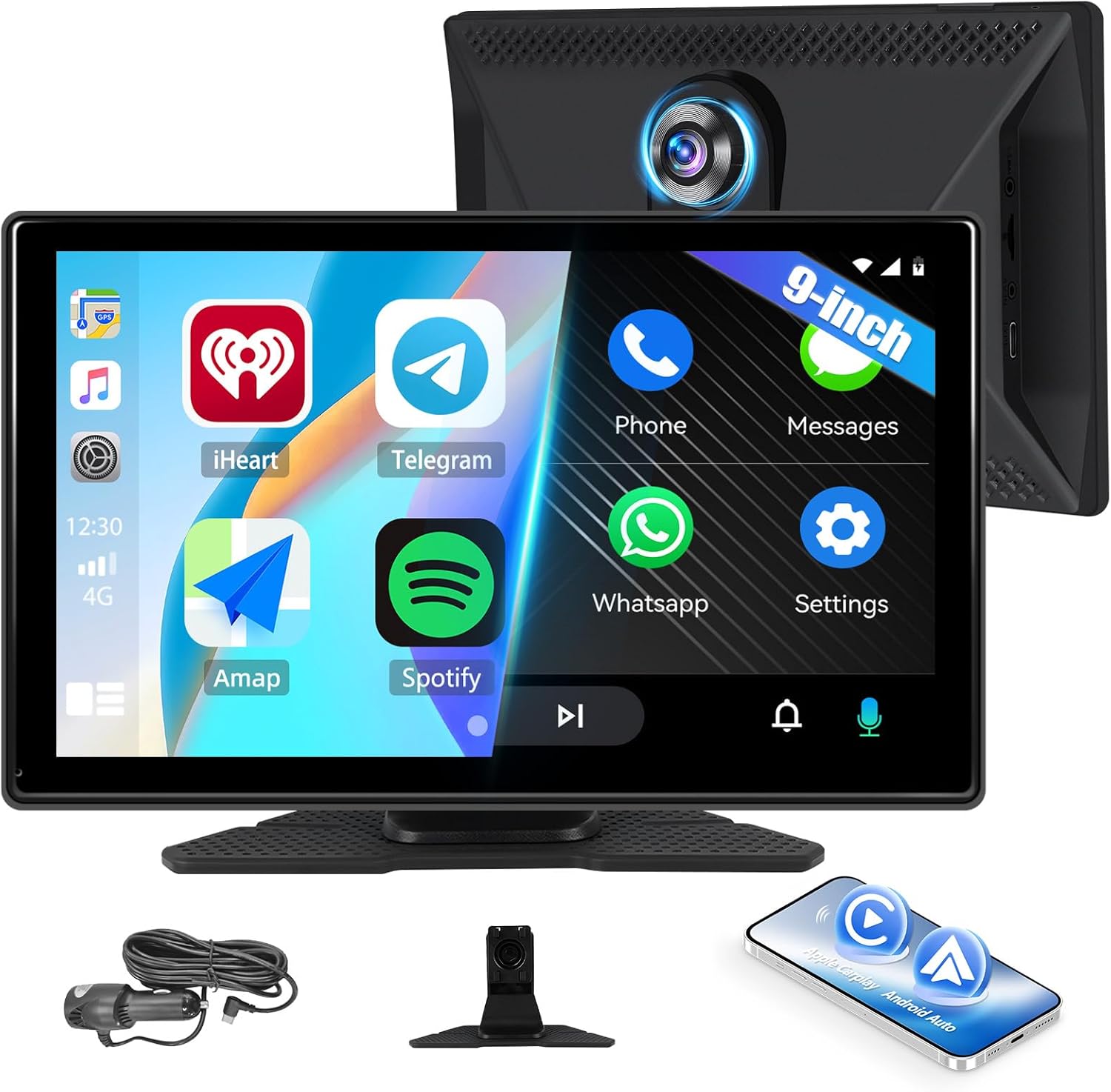 Sixwin Autoradio Portatile 9" Wireless CarPlay Android Auto - immagine 1