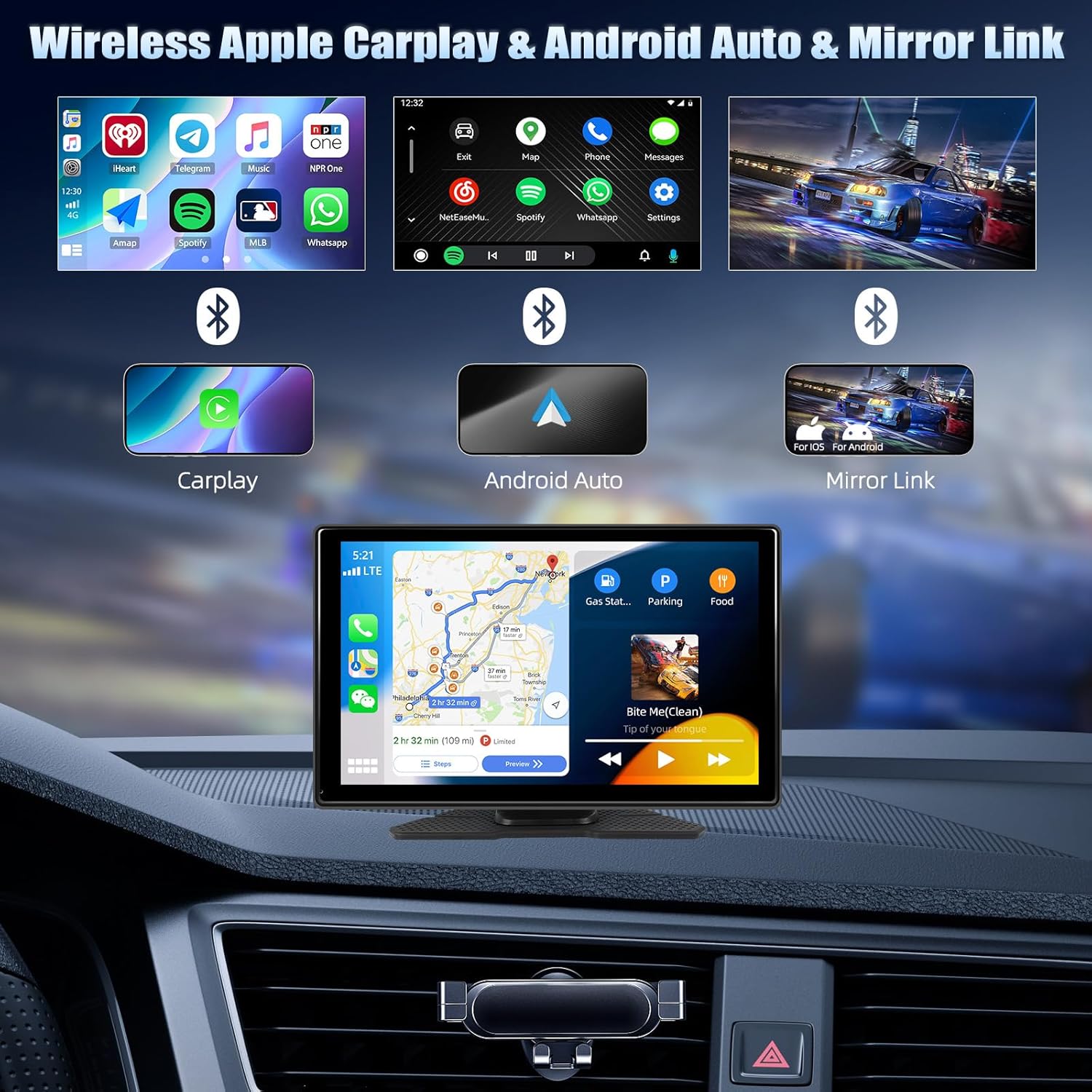 Sixwin Autoradio Portatile 9" Wireless CarPlay Android Auto - immagine 3