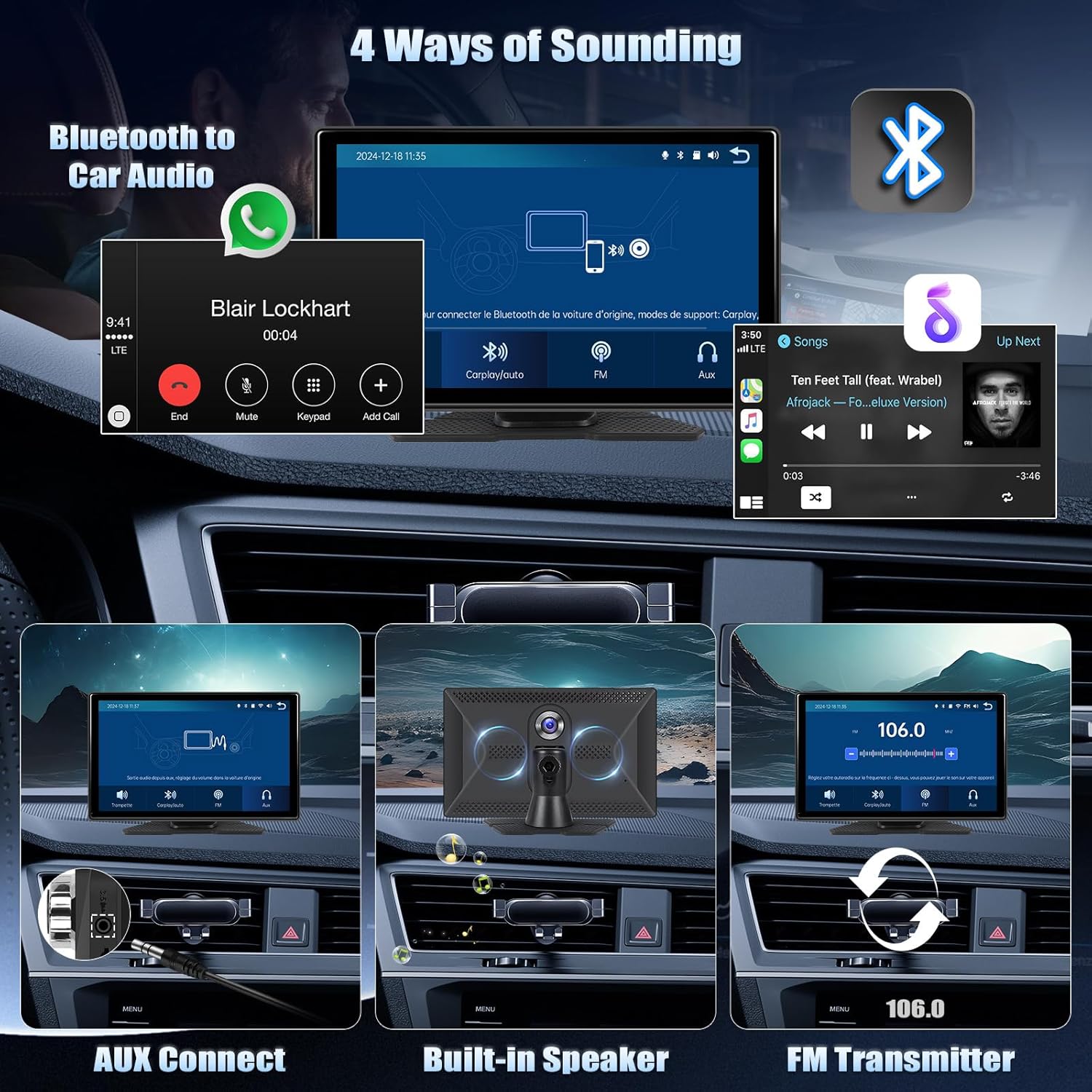 Sixwin Autoradio Portatile 9" Wireless CarPlay Android Auto - immagine 5