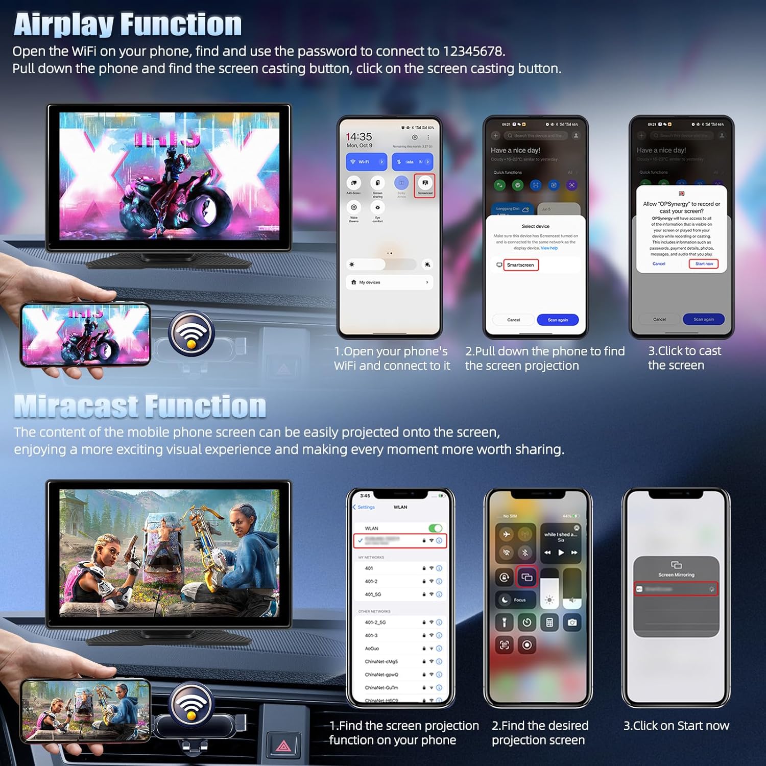 Sixwin Autoradio Portatile 9" Wireless CarPlay Android Auto - immagine 6