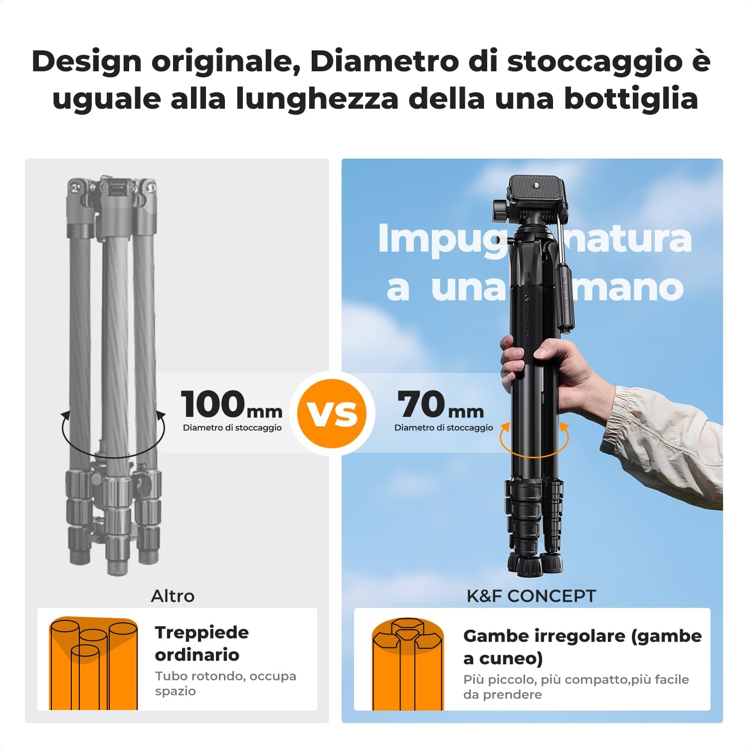 K&f Concept Treppiede Fotocamera e Smartphone 48-190cm - immagine 2