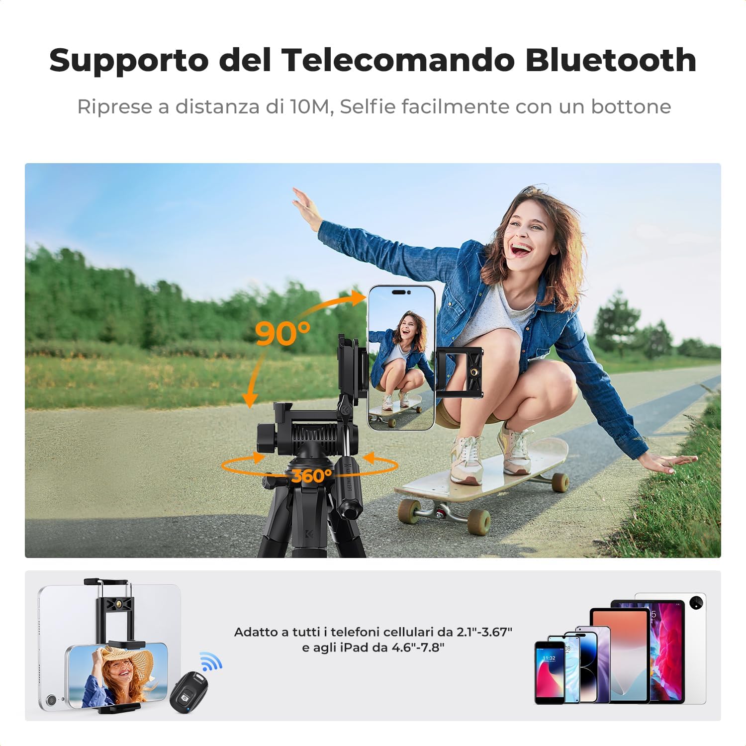 K&f Concept Treppiede Fotocamera e Smartphone 48-190cm - immagine 7