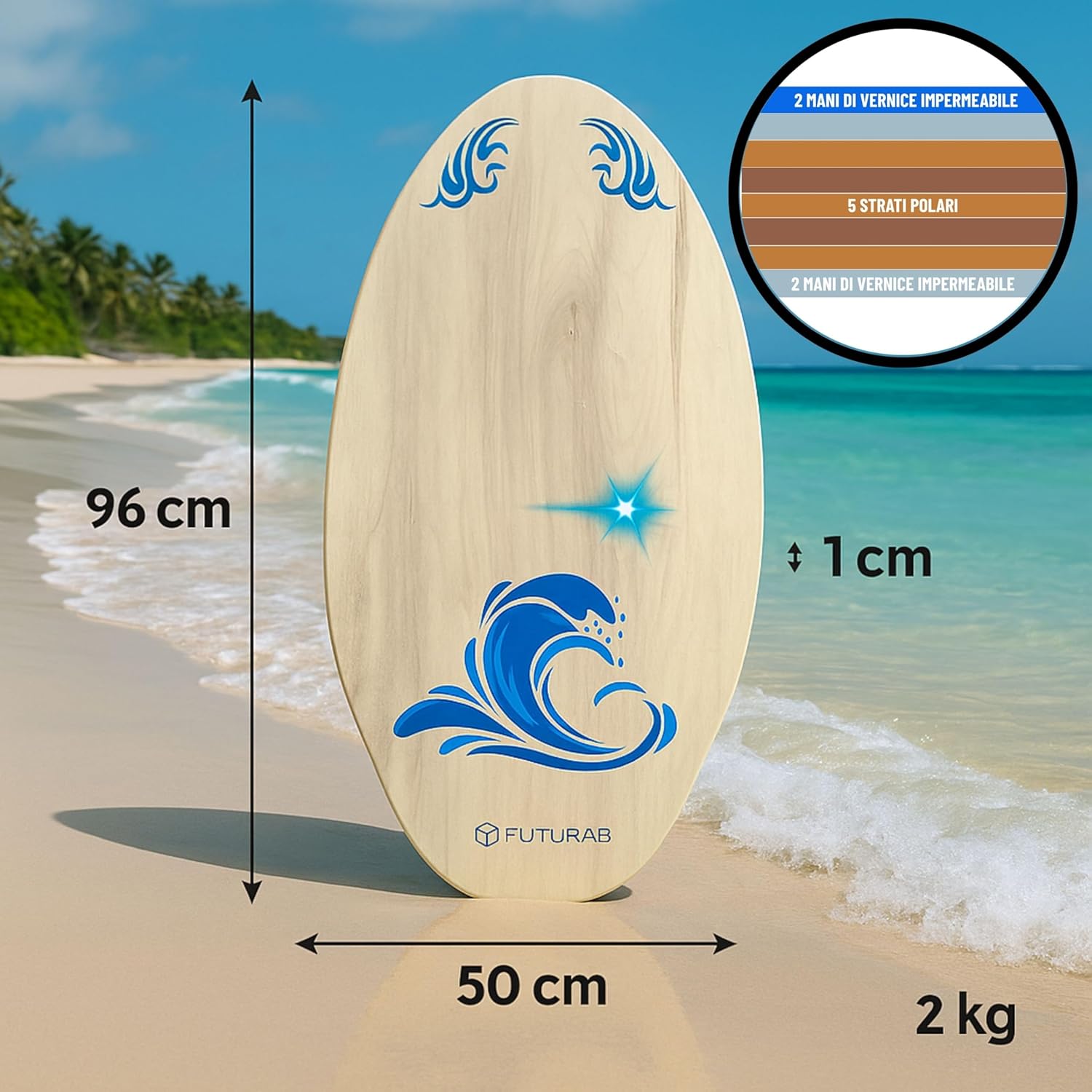 Tavola Skimboard in Legno Leggera e Antiscivolo - immagine 2