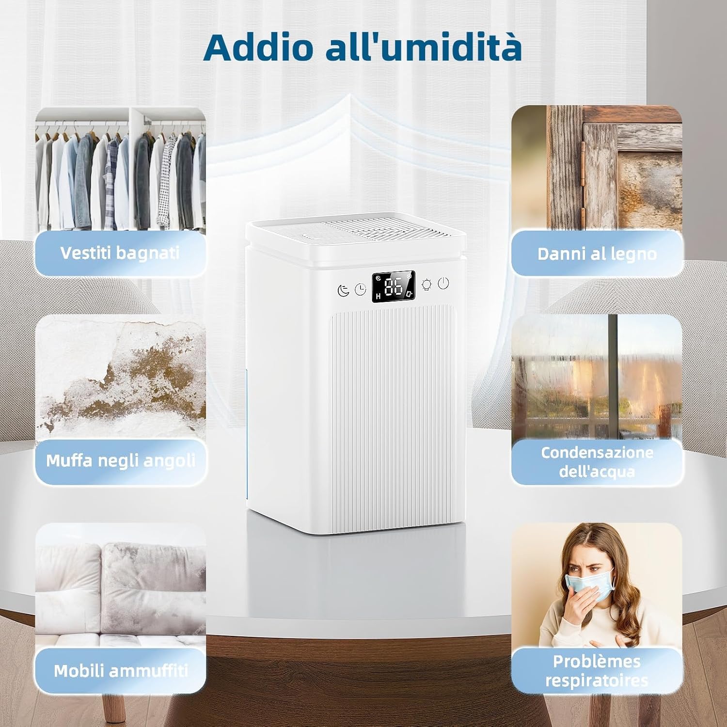 Deumidificatore Casa Elettrico 2200ml, Bianco Plus - immagine 2