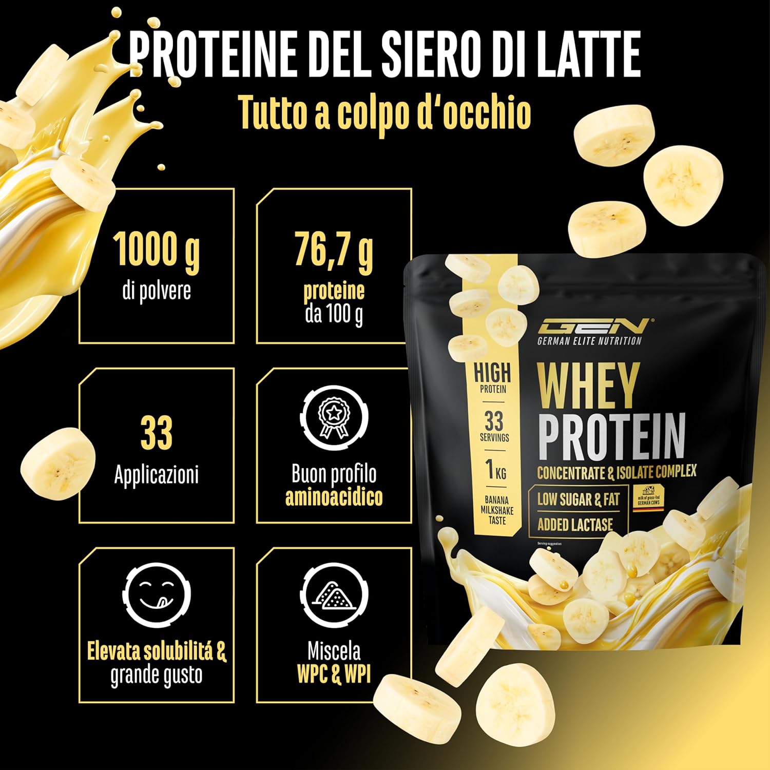 Elite Whey Protein in Polvere 1000g - Banana - immagine 2