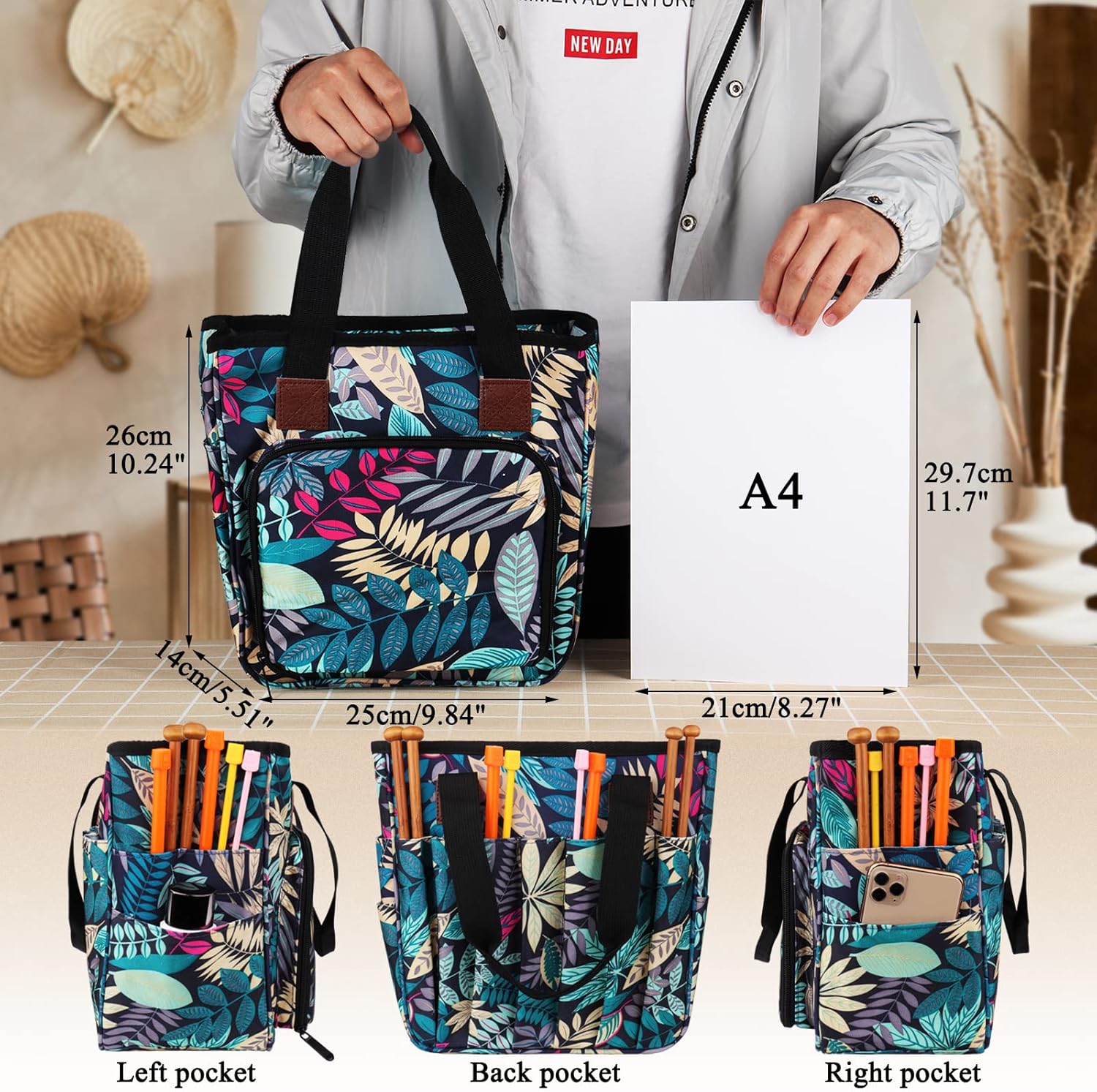 Coopay Borsa per Lavori a Maglia, Grigio - immagine 3