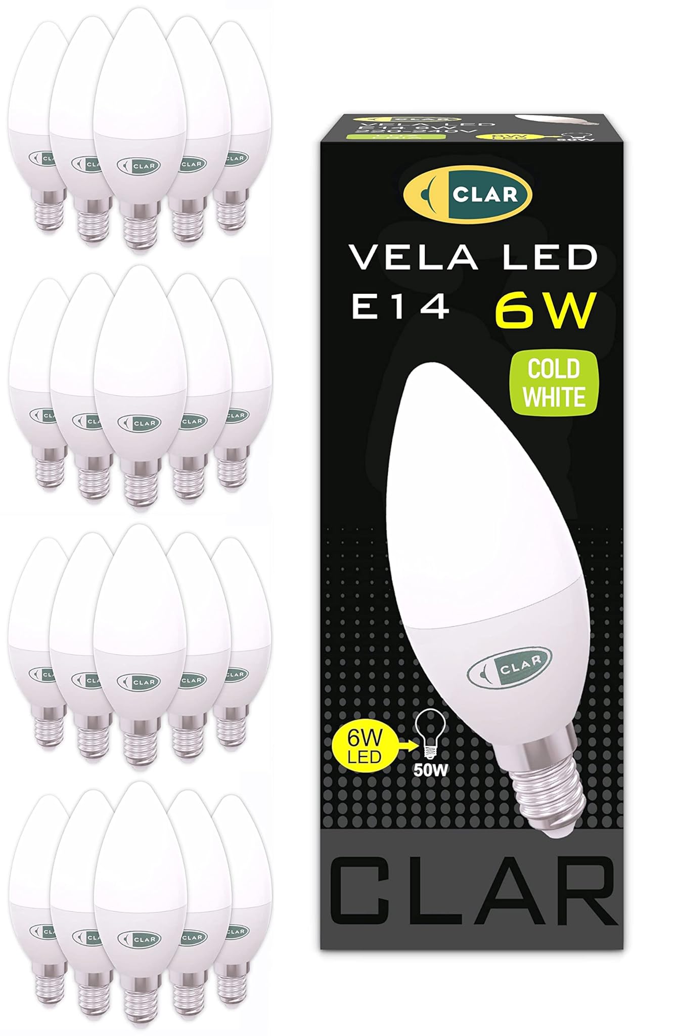 Clar Lampadine LED E14 Candela 6W Effetto Fiamma