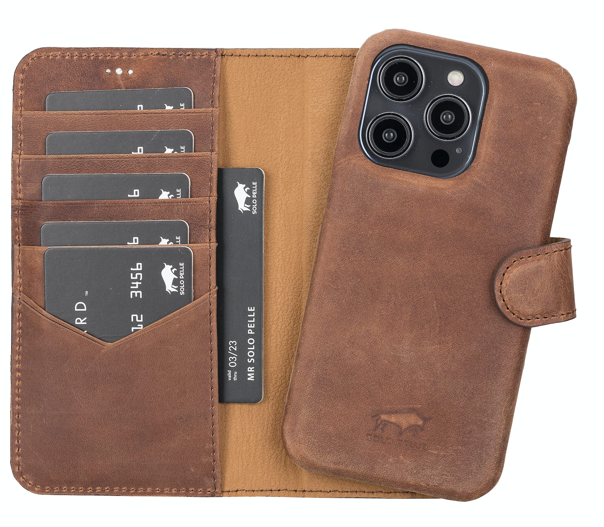 Solo Pelle Custodia per iPhone 14 Pro 6,1" Vintage Marrone