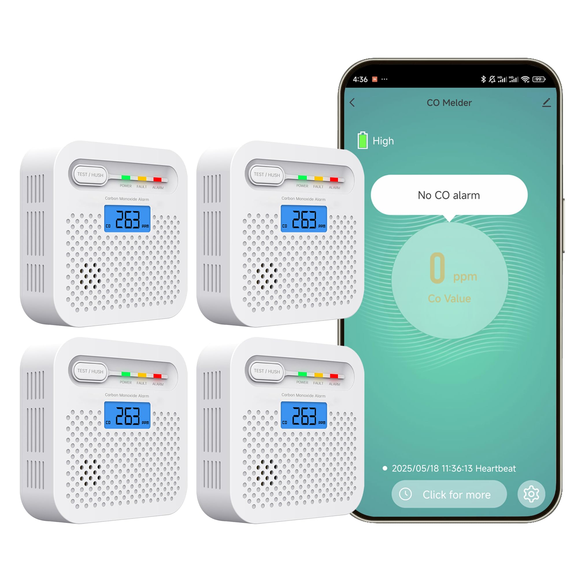 Rilevatore Monossido di Carbonio Smart WiFi 10 Anni (4pz)