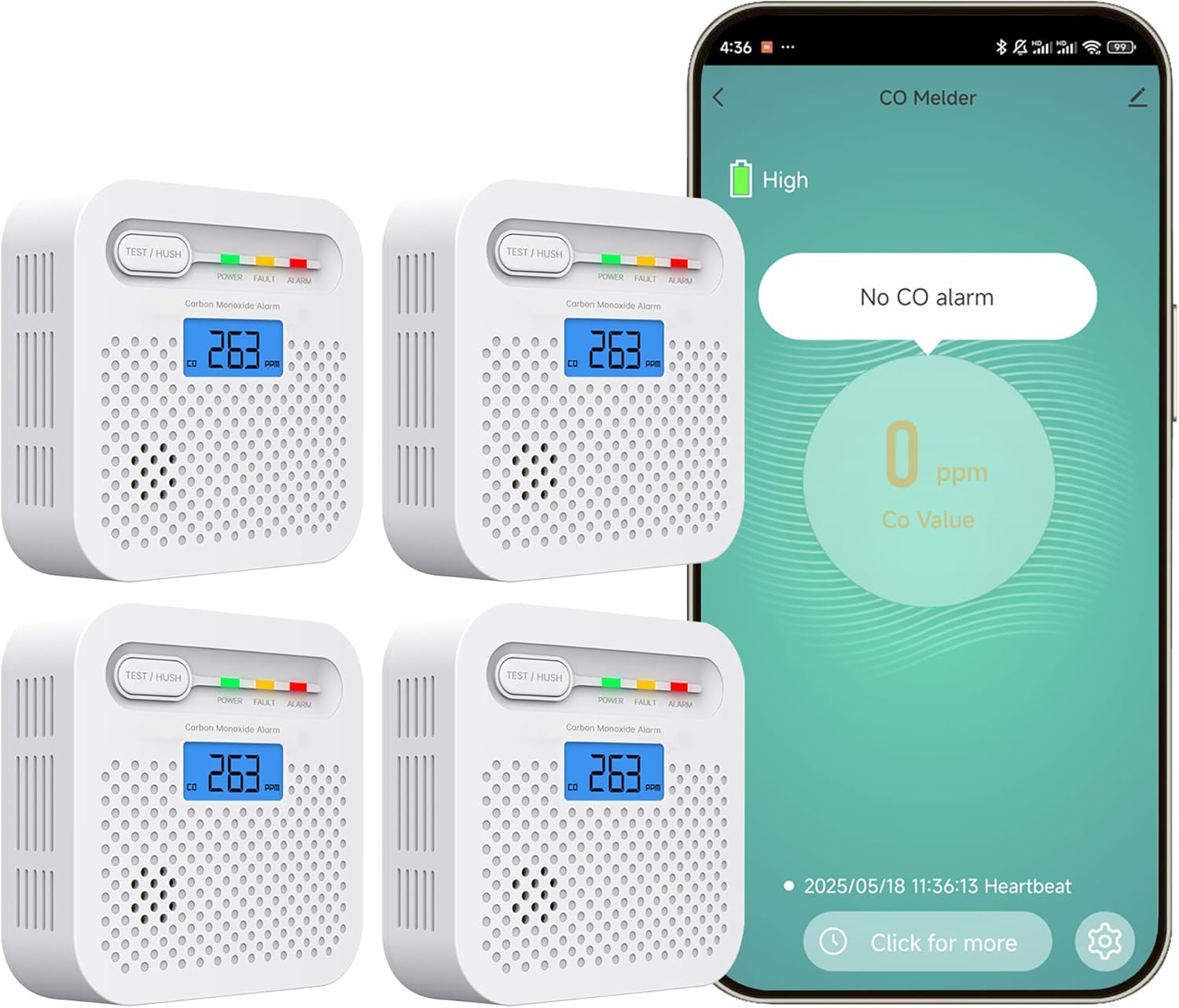 Rilevatore Monossido di Carbonio Smart WiFi 10 Anni (4pz) - immagine 1