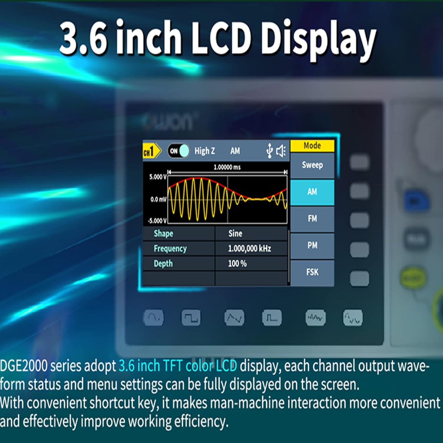 OWON DGE2070 Arbitrary Waveform Generator AWG 2CH 70MHz - immagine 4