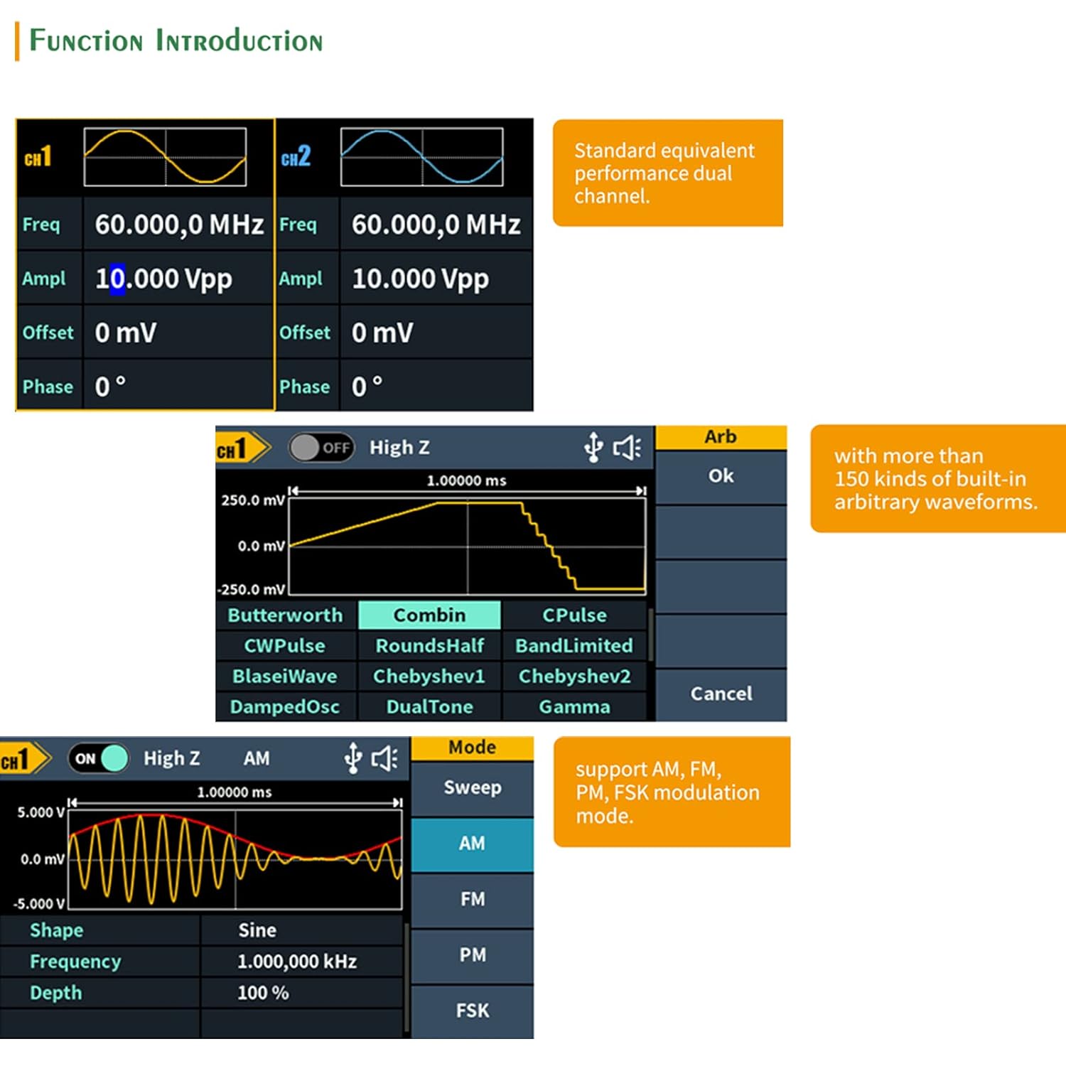 OWON DGE2070 Arbitrary Waveform Generator AWG 2CH 70MHz - immagine 5