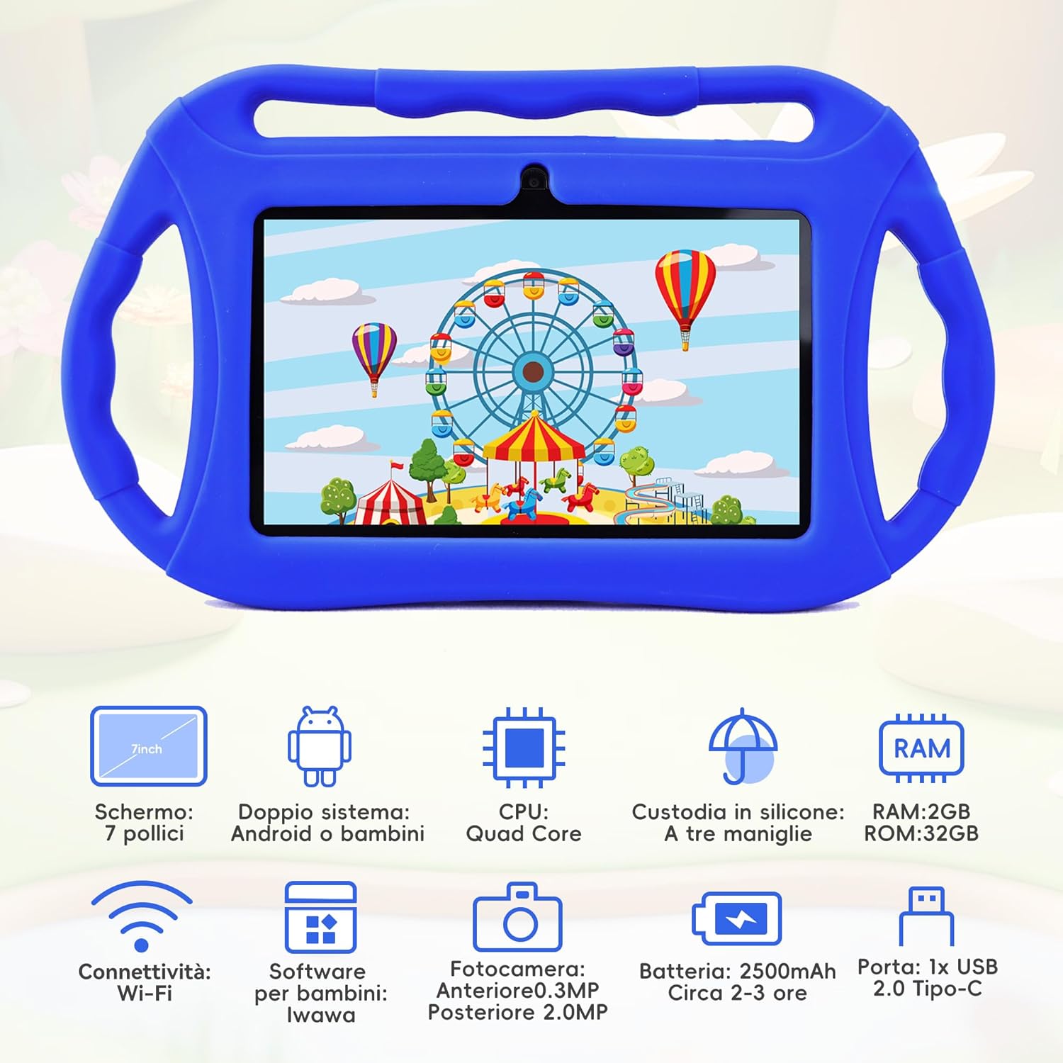 Veidoo Tablet Android per bambini 7 pollici, Blu - immagine 4