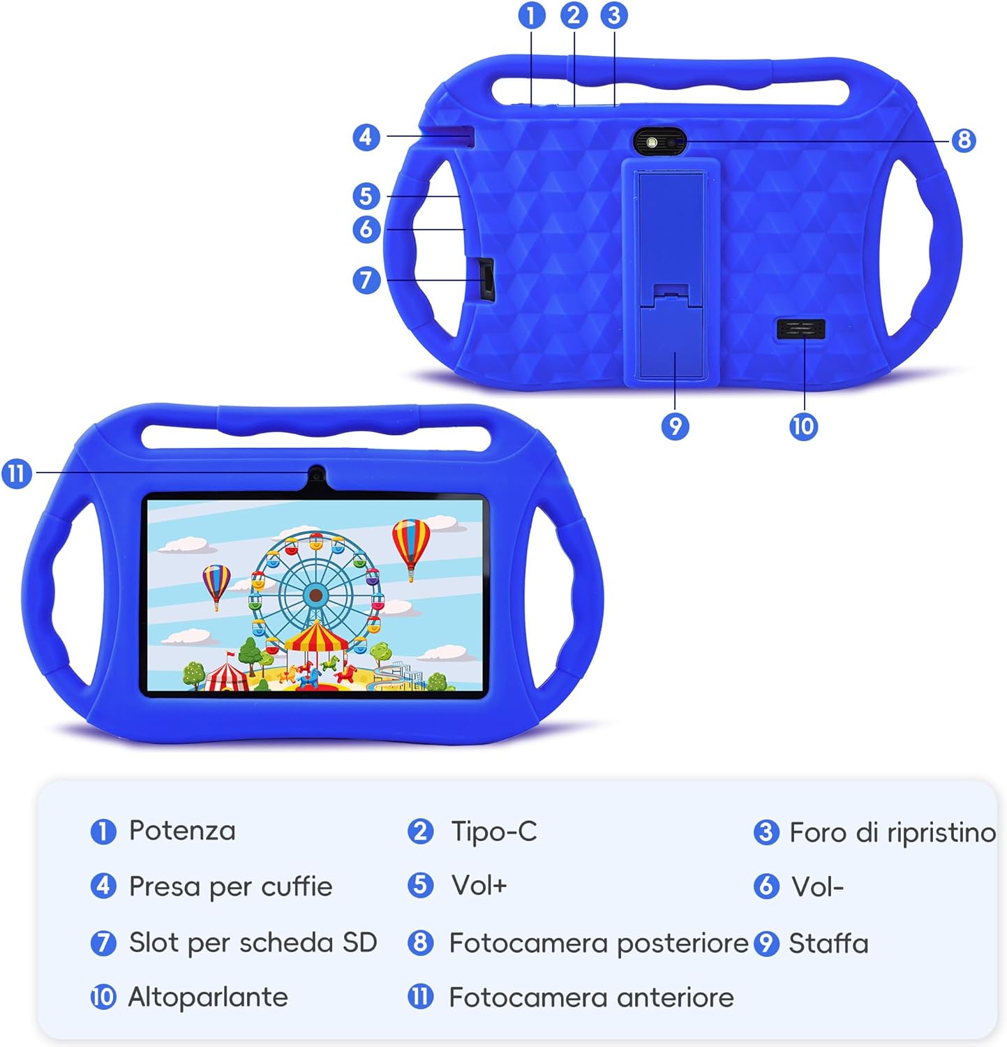 Veidoo Tablet Android per bambini 7 pollici, Blu - immagine 5