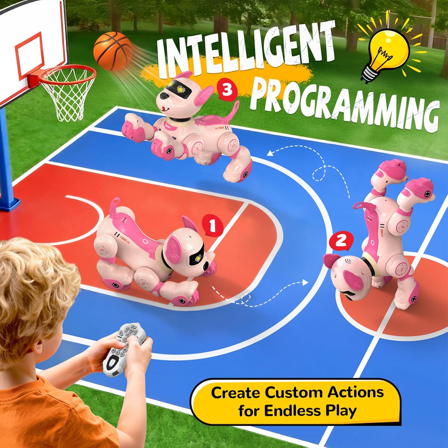 anysun Cane Robot Ricaricabile Programmabile, Rosa - immagine 3