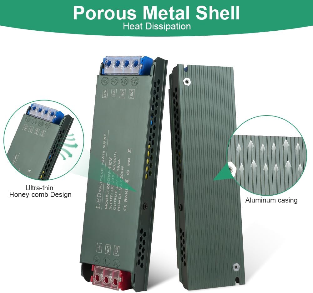 Uraqt Trasformatore LED Ultra Sottile 220V a 24V 200W - immagine 6