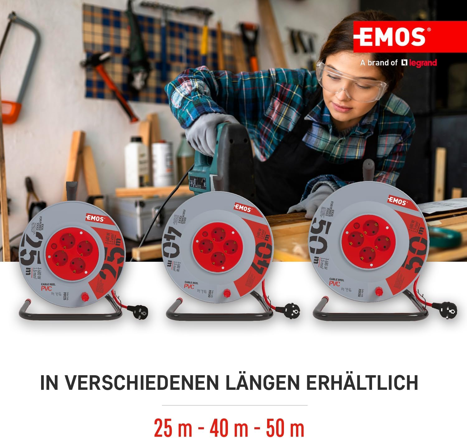 Emos - Avvolgicavo 40m con 4 Prese Schuko - immagine 4