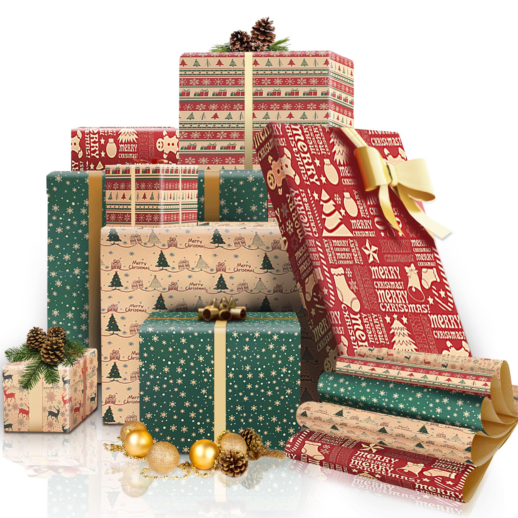 Carta Kraft Regalo Natale Vintage 10 Fogli A, 50x70cm