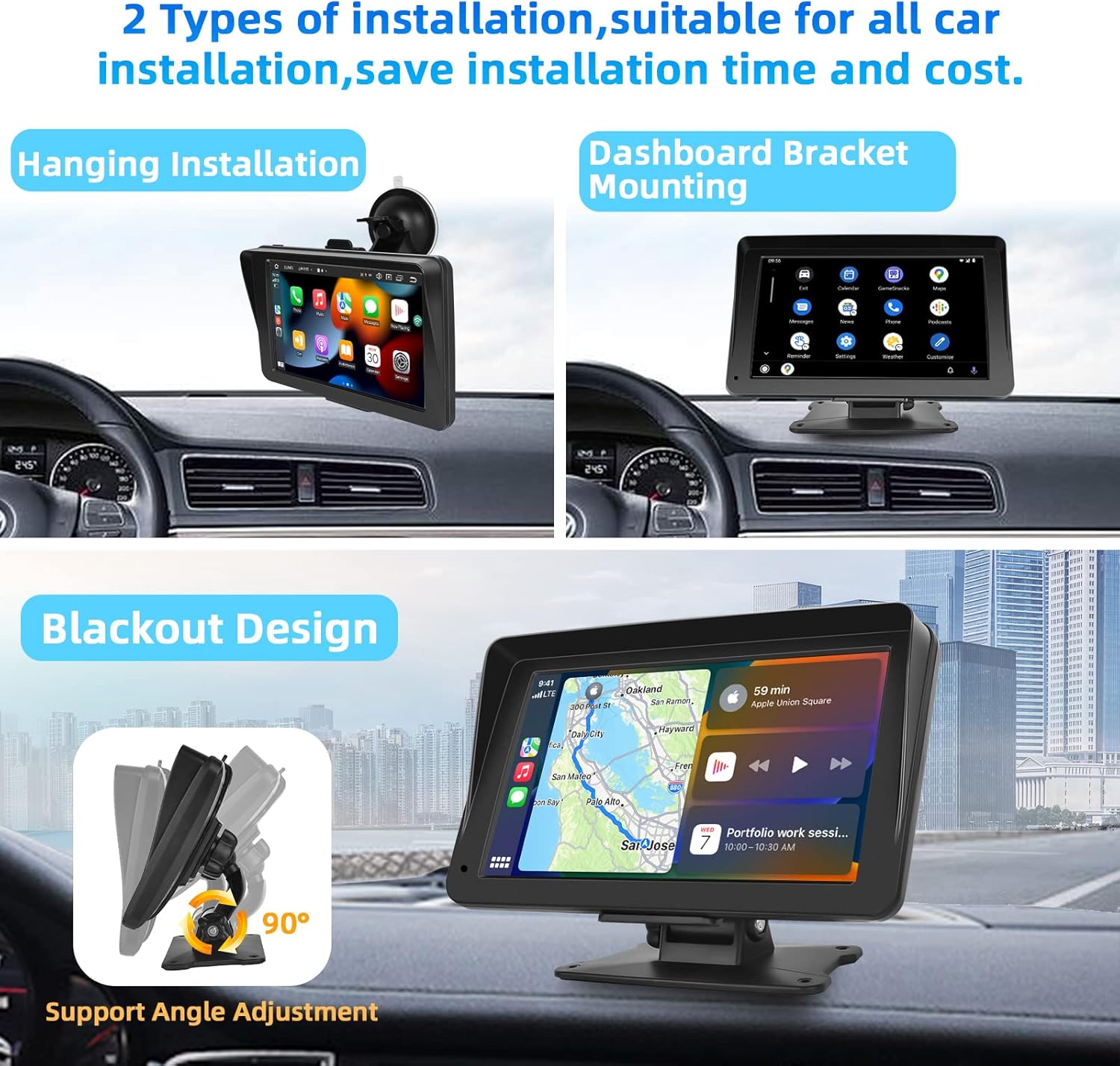 Podofo Autoradio Portatile Wireless Carplay Android Auto 7" - immagine 3
