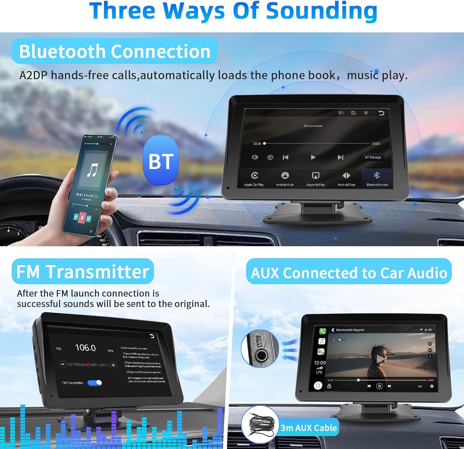 Podofo Autoradio Portatile Wireless Carplay Android Auto 7" - immagine 4