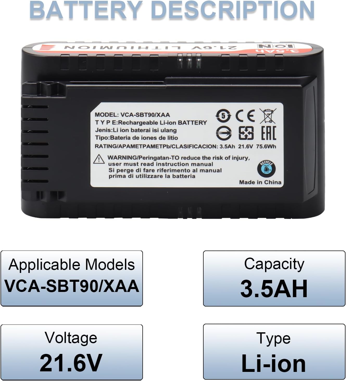 Mxjfyy Batteria Sostitutiva 21.6V 3.5Ah per Samsung Jet - immagine 2