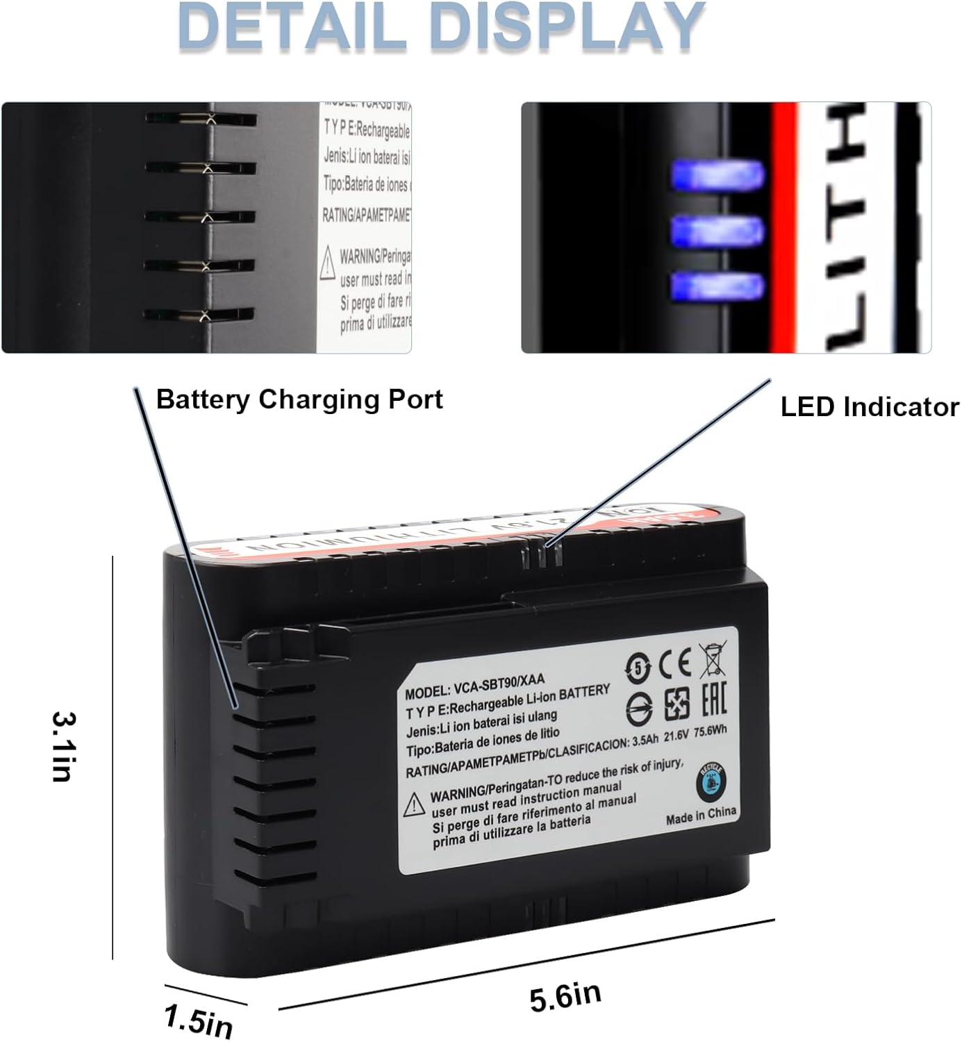 Mxjfyy Batteria Sostitutiva 21.6V 3.5Ah per Samsung Jet - immagine 5