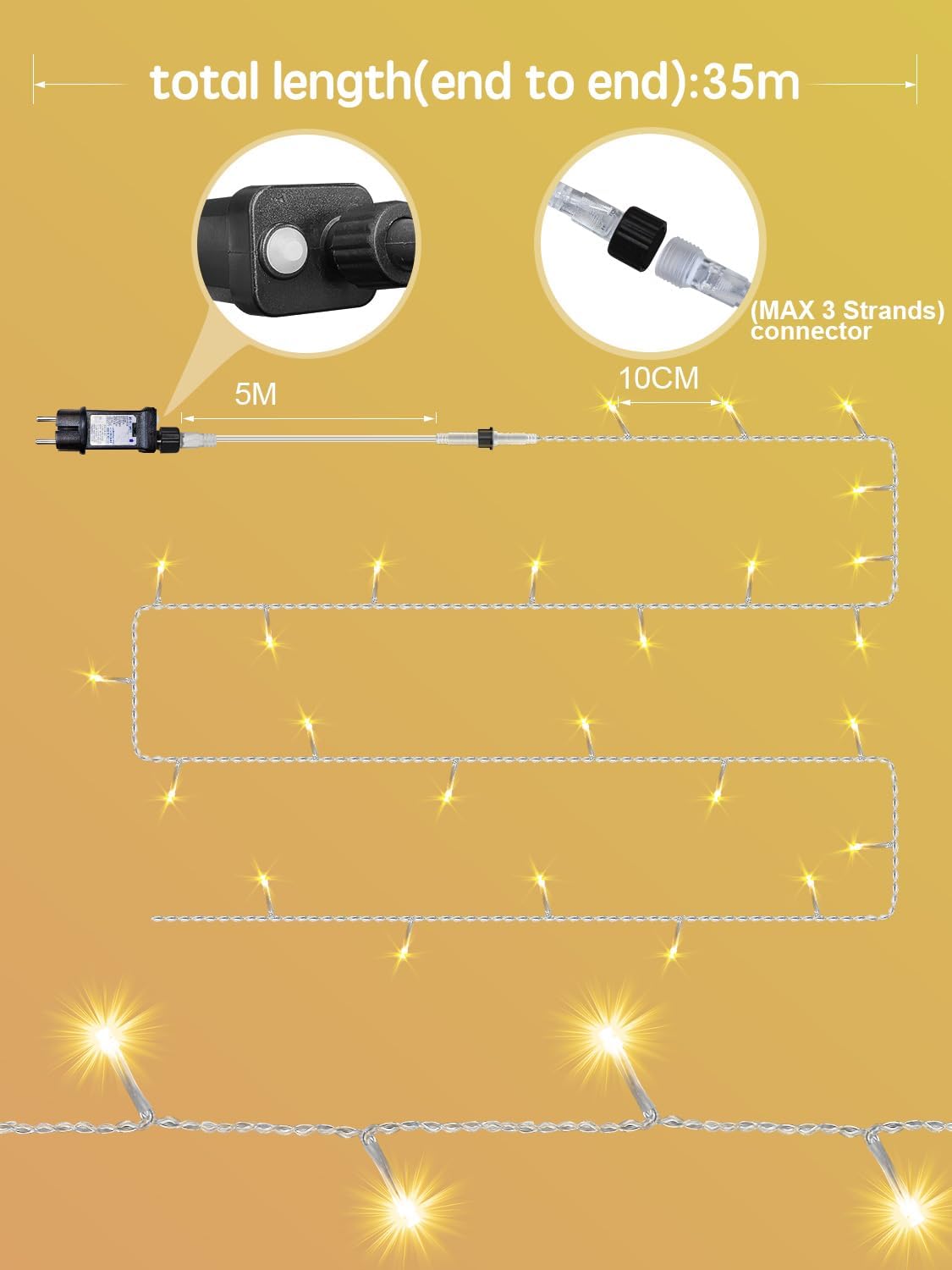 Luci Natale Esterno 35M 300 LED Bianco Caldo - immagine 7