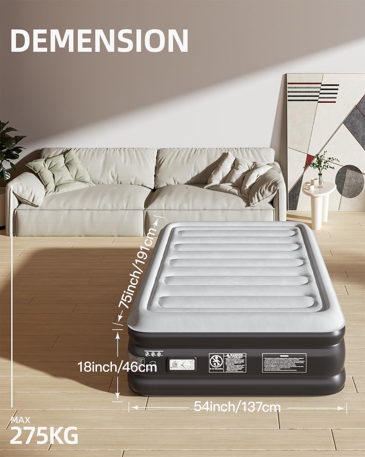 Chillsun Letto Gonfiabile con Pompa Integrata, 190x137x46 cm - immagine 2