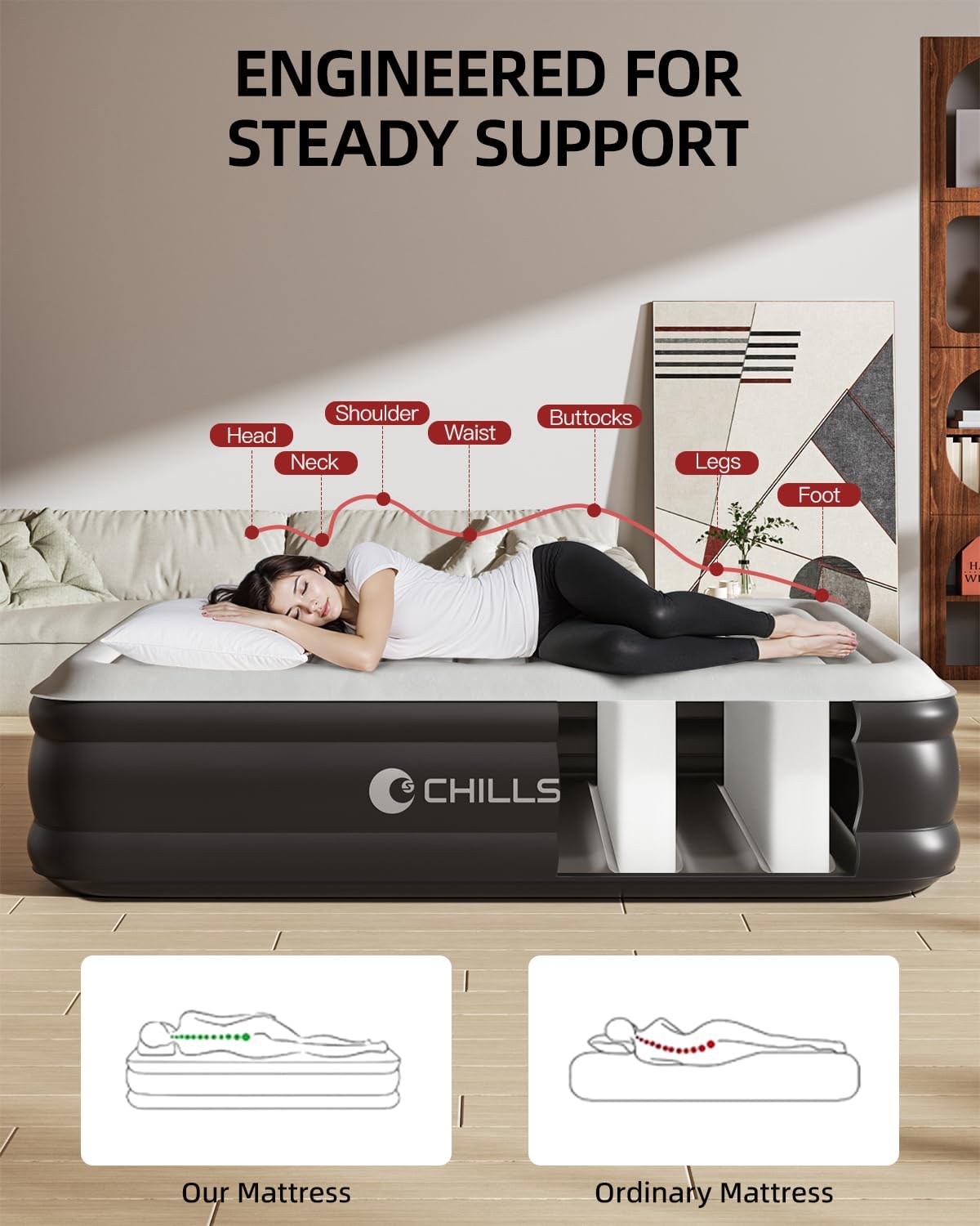 Chillsun Letto Gonfiabile con Pompa Integrata, 190x137x46 cm - immagine 6