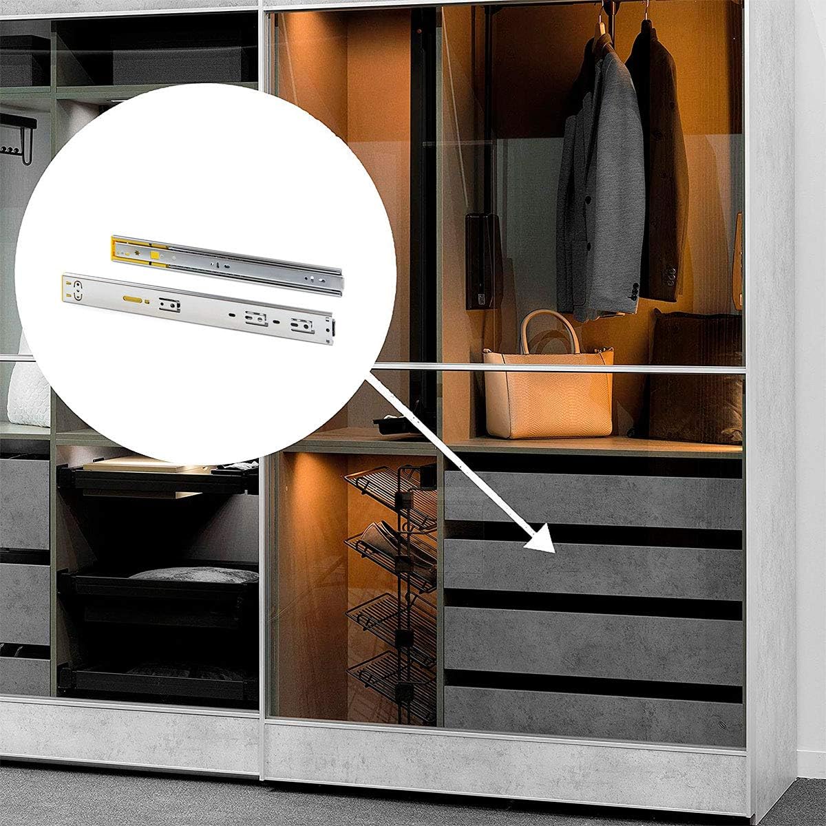 Emuca Kit Guide per Cassetti 45x600mm, Zincato (Set 5) - immagine 3