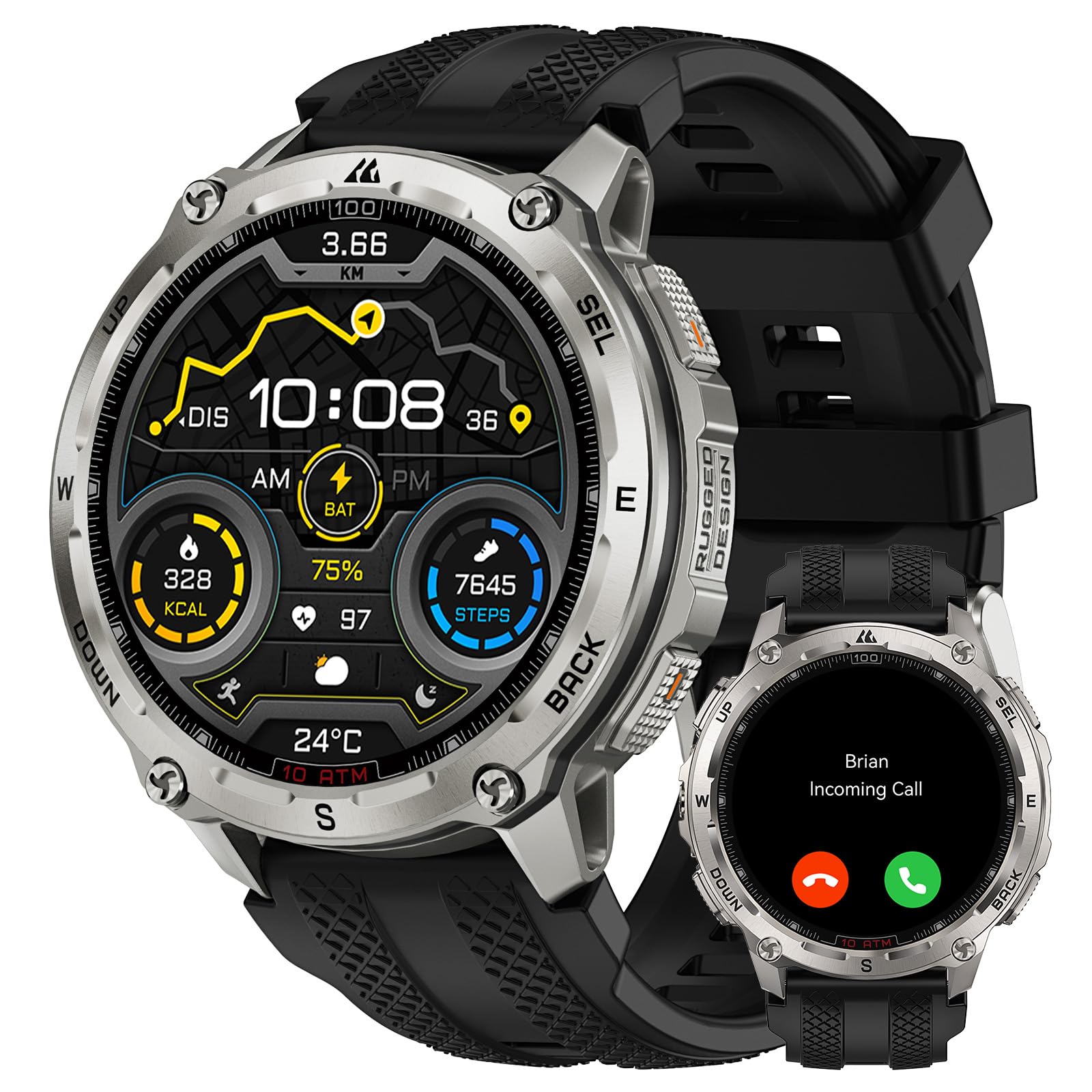 KOSPET Tank T4 Smartwatch Uomo Acciaio Inox, 1.43" AMOLED