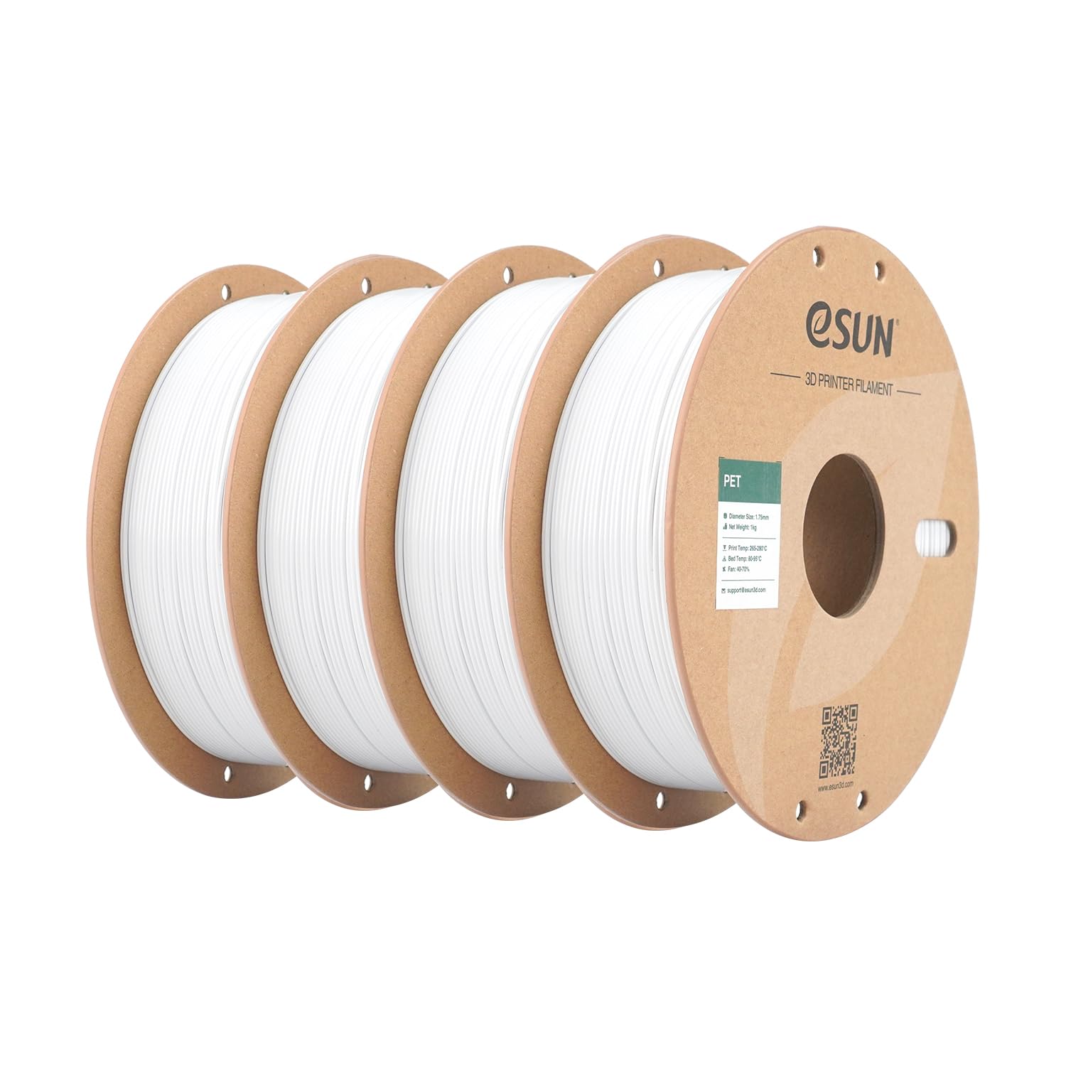 Esun Filamento PET 1,75 mm - 4 Rotoli (4KG), Bianco