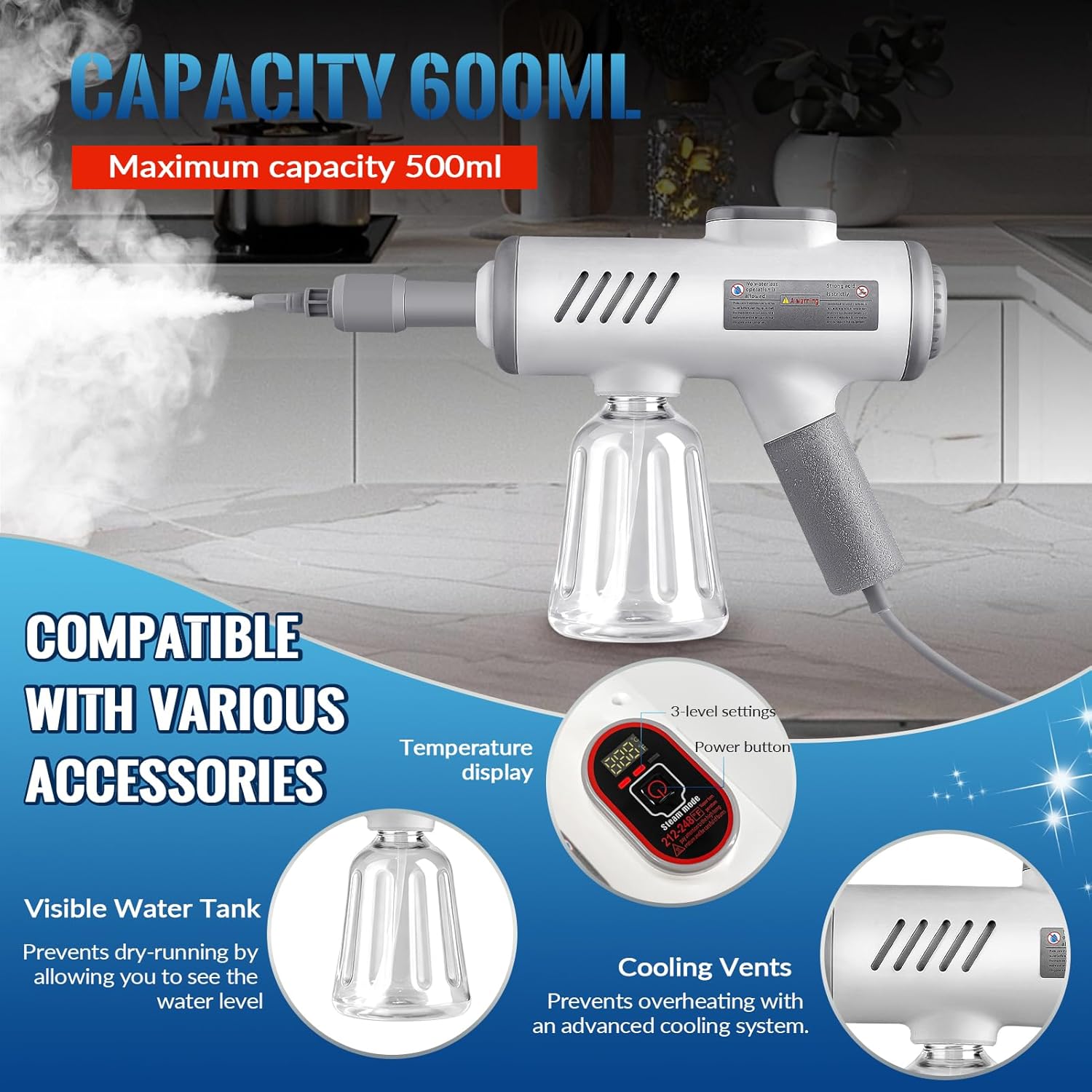 Pulitore a Vapore Portatile 1500W Automatico - immagine 1