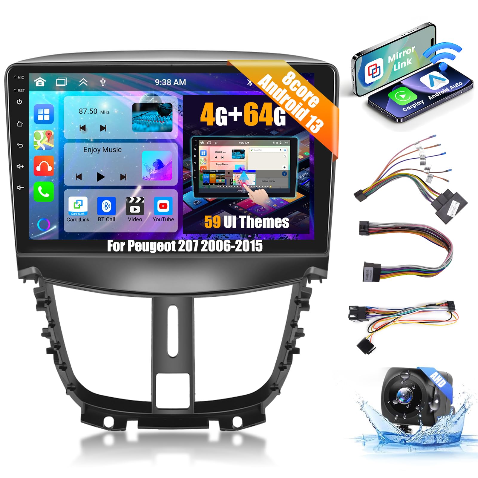 Autoradio Android 13 8 Core per Peugeot 207 2006-2015