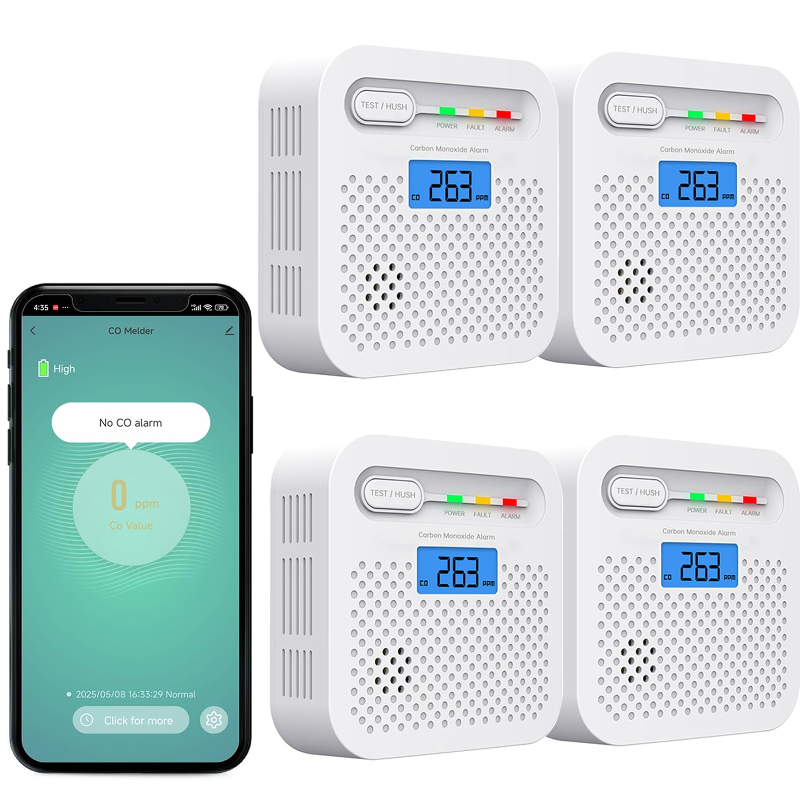 Rilevatore Monossido Carbonio WiFi 10 Anni Batteria (4 Pezzi)