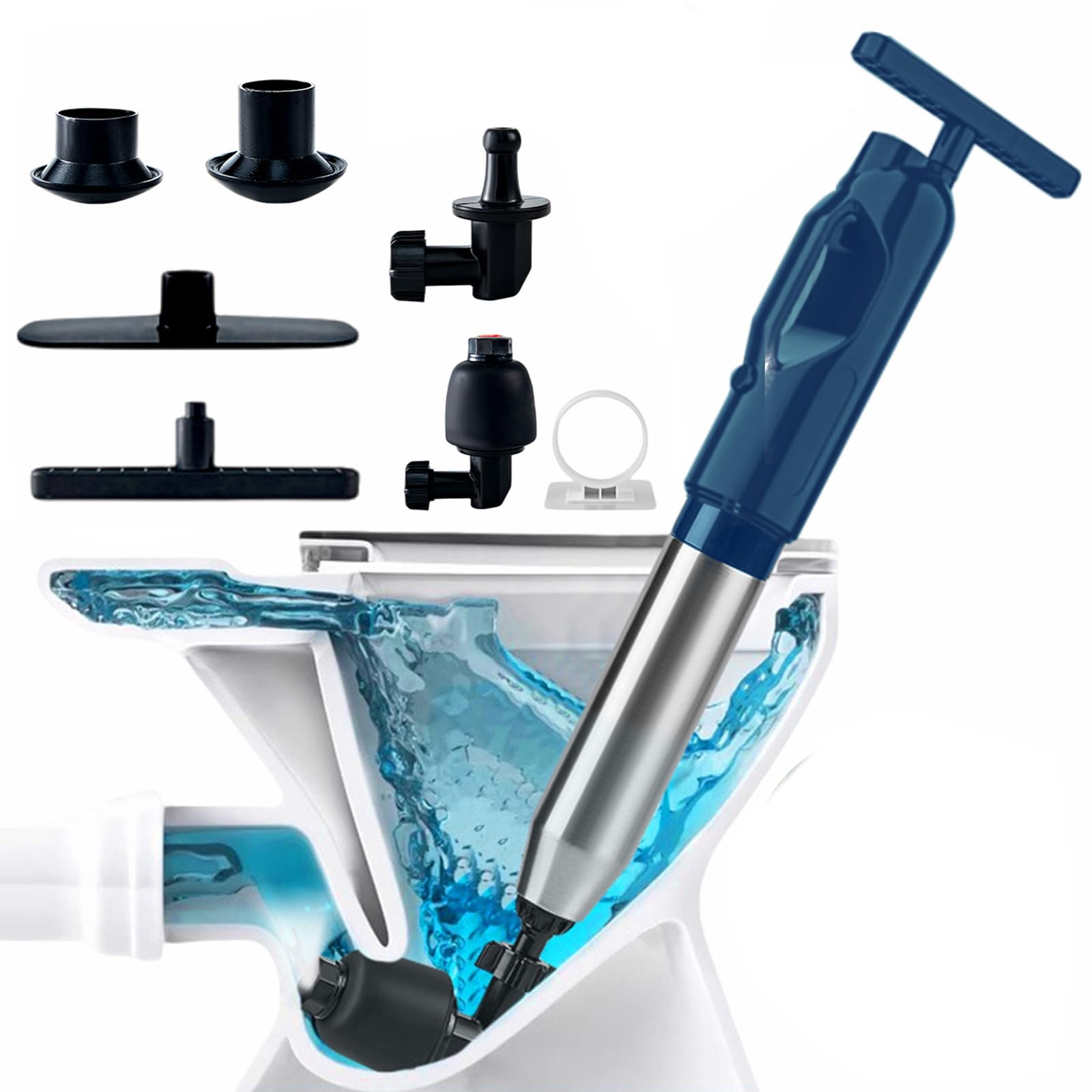 Stura WC a Pressione con Pompa ad Aria Compressa, Blu
