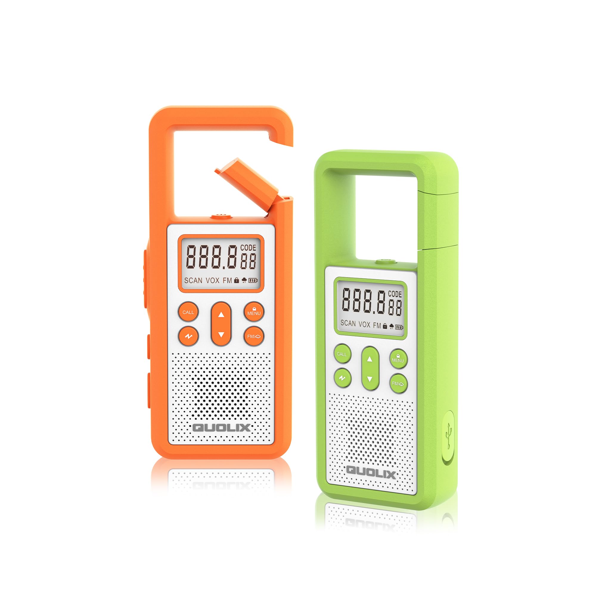 Walkie Talkie Ricaricabile con Batteria Li-Ion, Arancione Verde